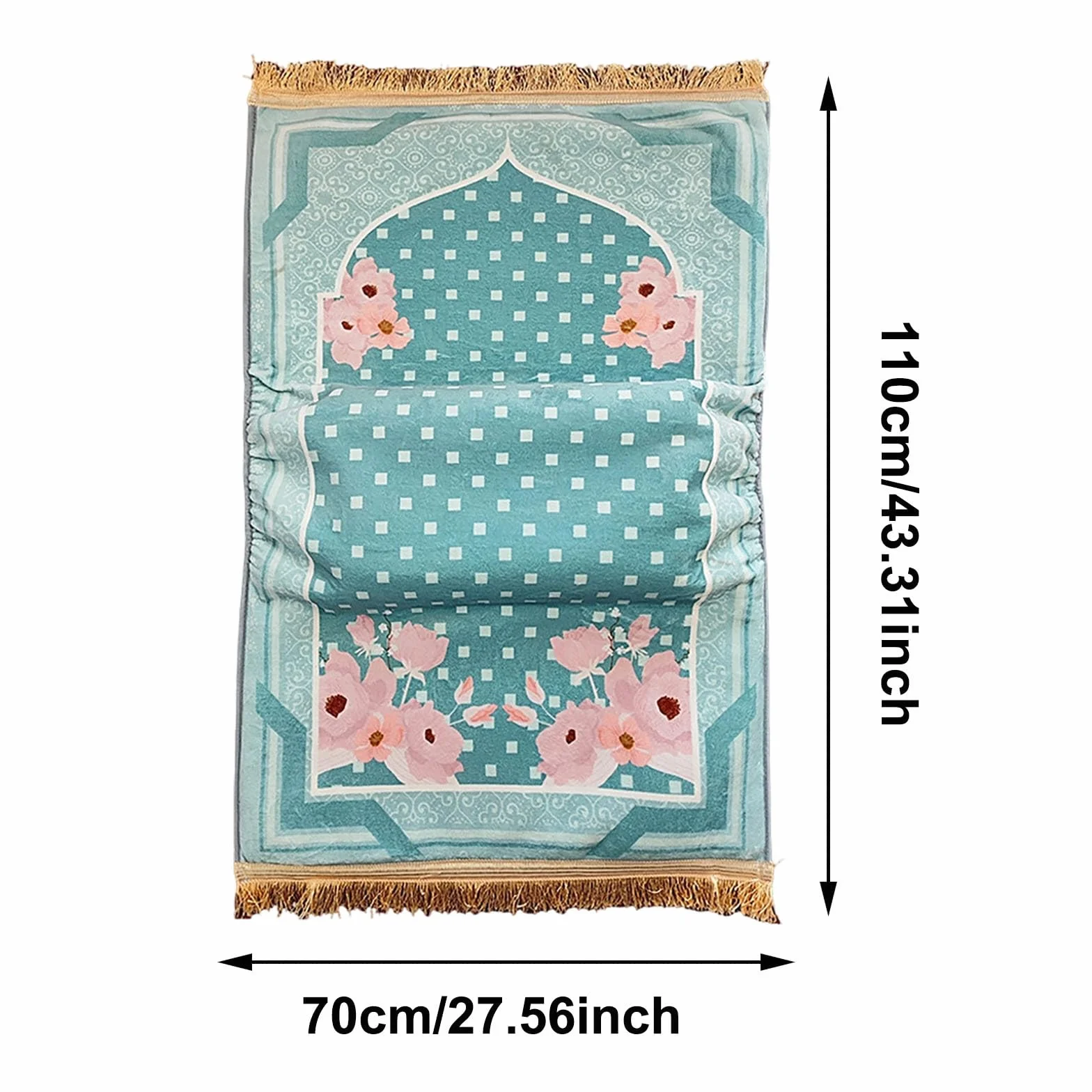 Tapis de prière Janamaz avec coussin pour genoux, pliable, antidérapant, gris