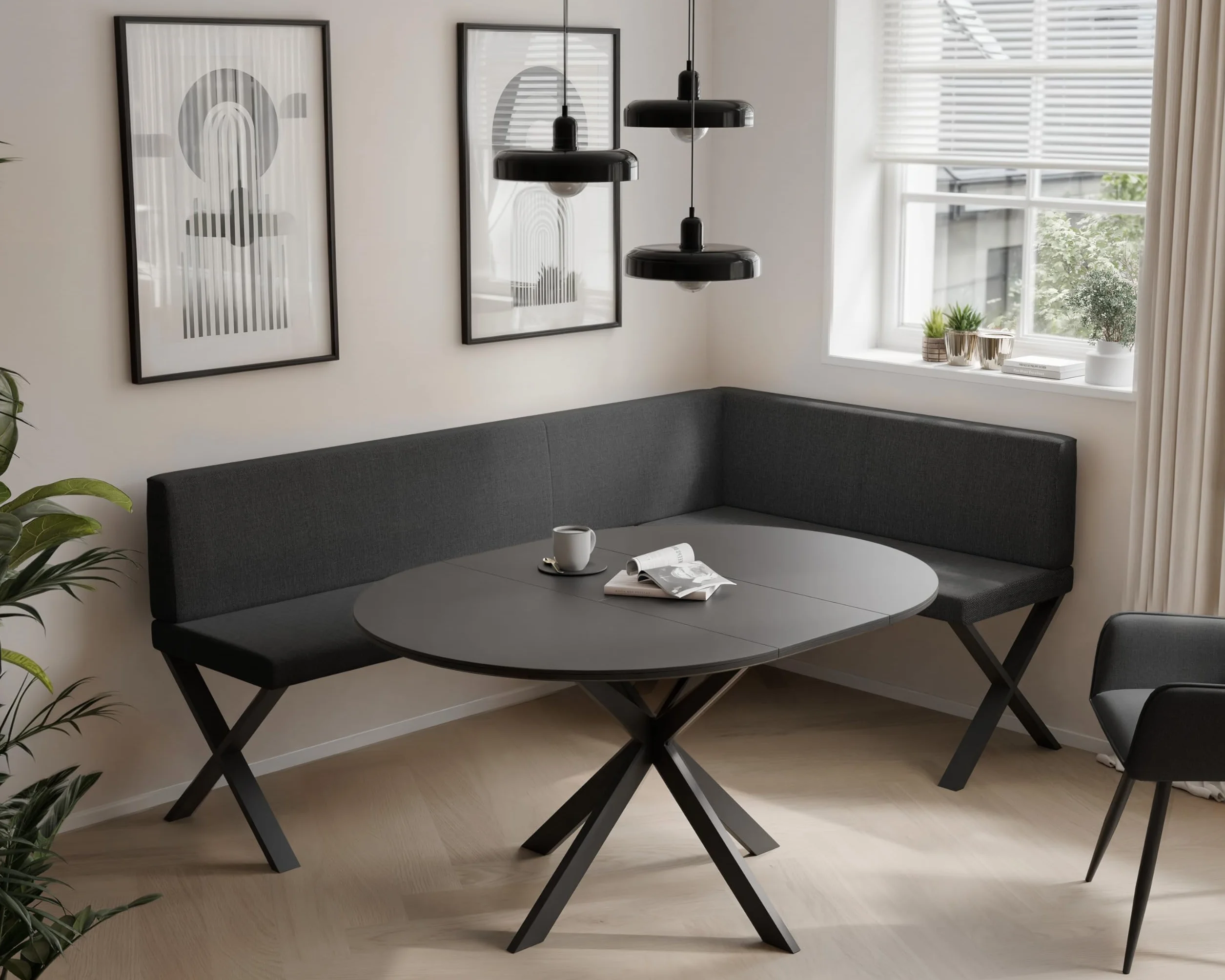Banquette d’Angle tapissée 128x168 cm Gauche/Droite avec Dossier – Meuble d’Angle pour Cuisine