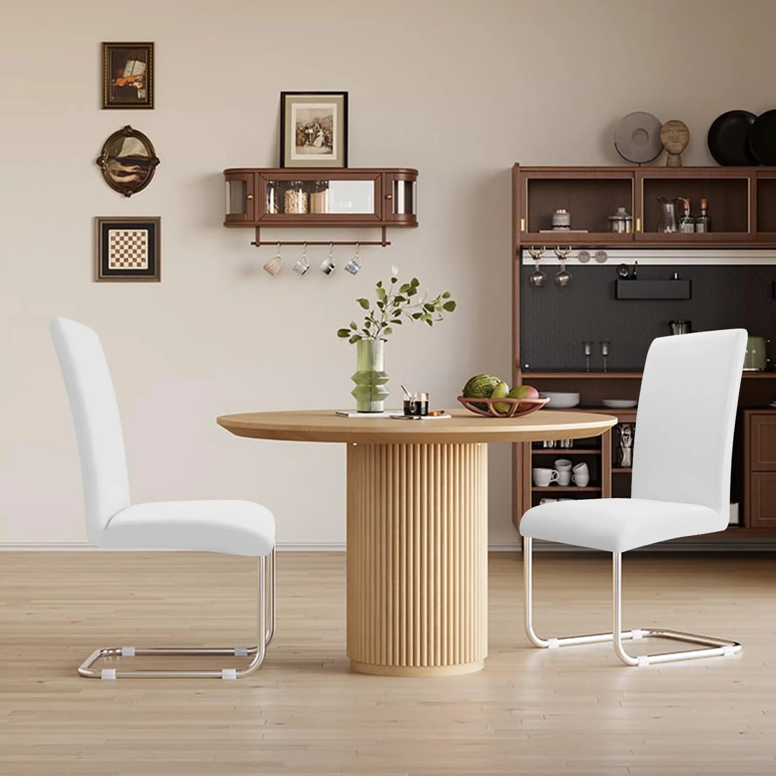 Housse de Chaise Universelle 4PCS Protection de Chaise Extensible Moderne Blanc pour Salle à Manger
