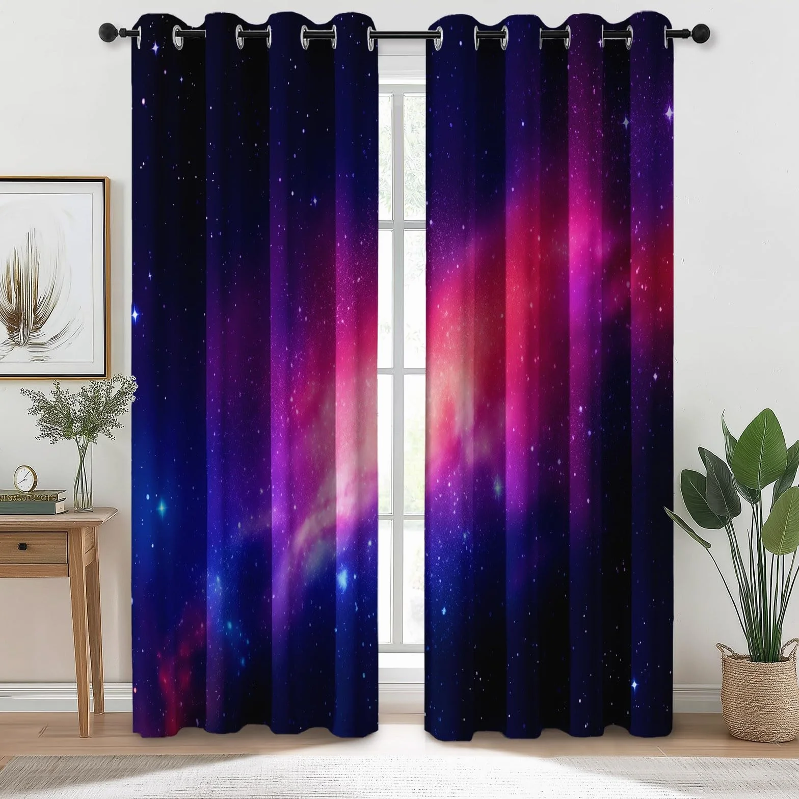 Rideaux Occultants Voie Lactée Bleu Foncé Violet 110x215 cm 2 Panneaux