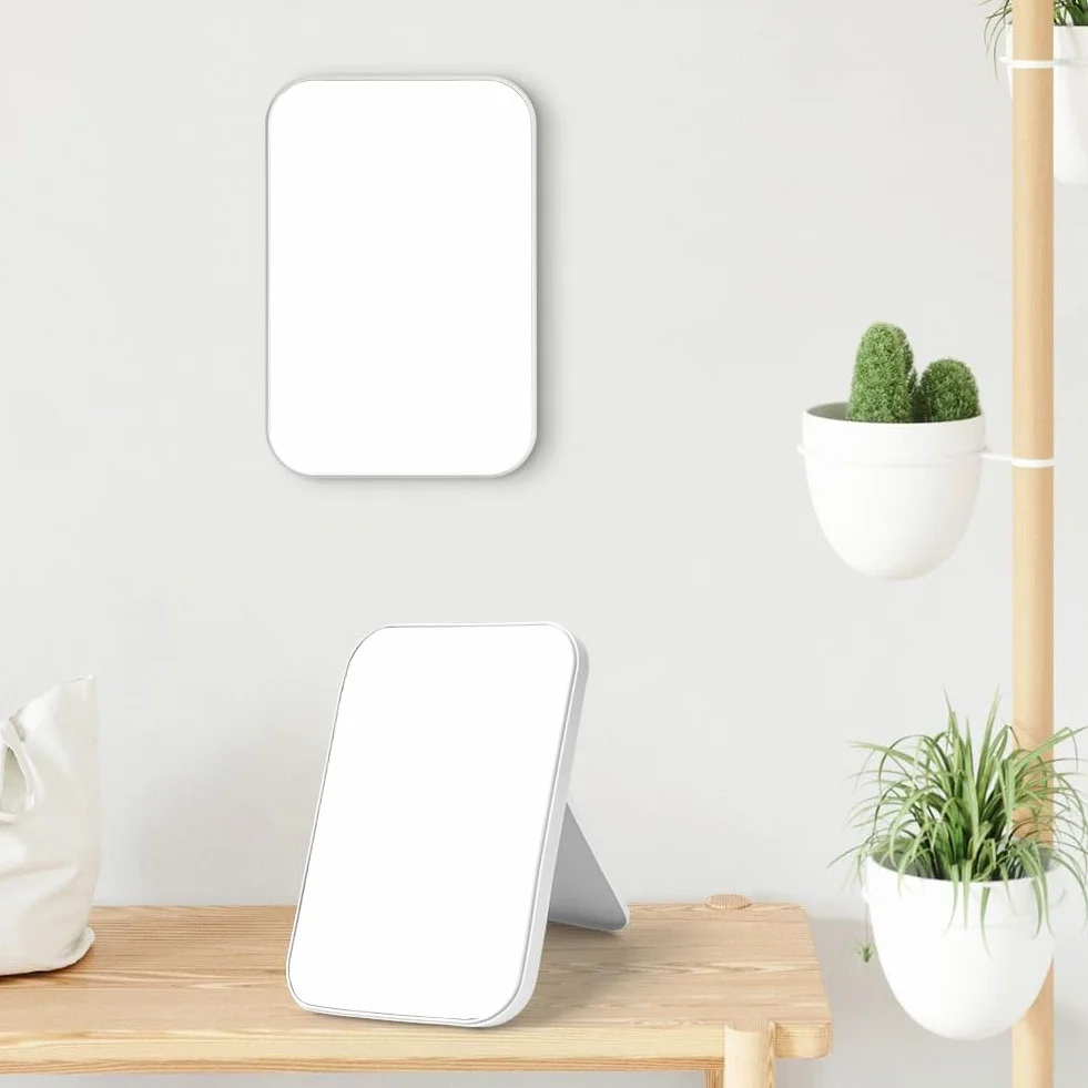 Miroir Super HD 20x13.4 cm Pliable Portable Maquillage Support Blanc