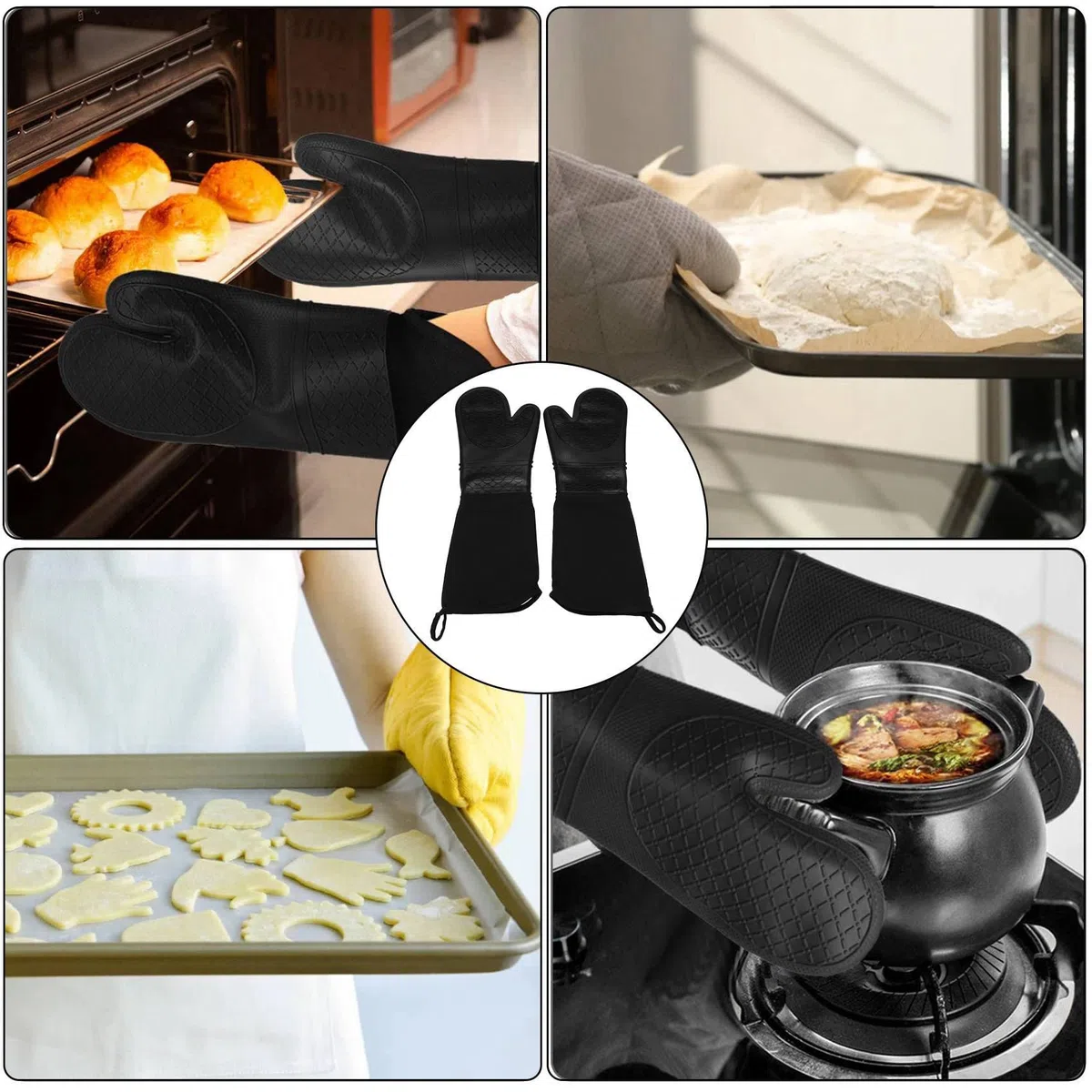 Lot de 20 gants de cuisine extra longs de qualité commerciale résistants à la chaleur avec doublure en coton matelassé