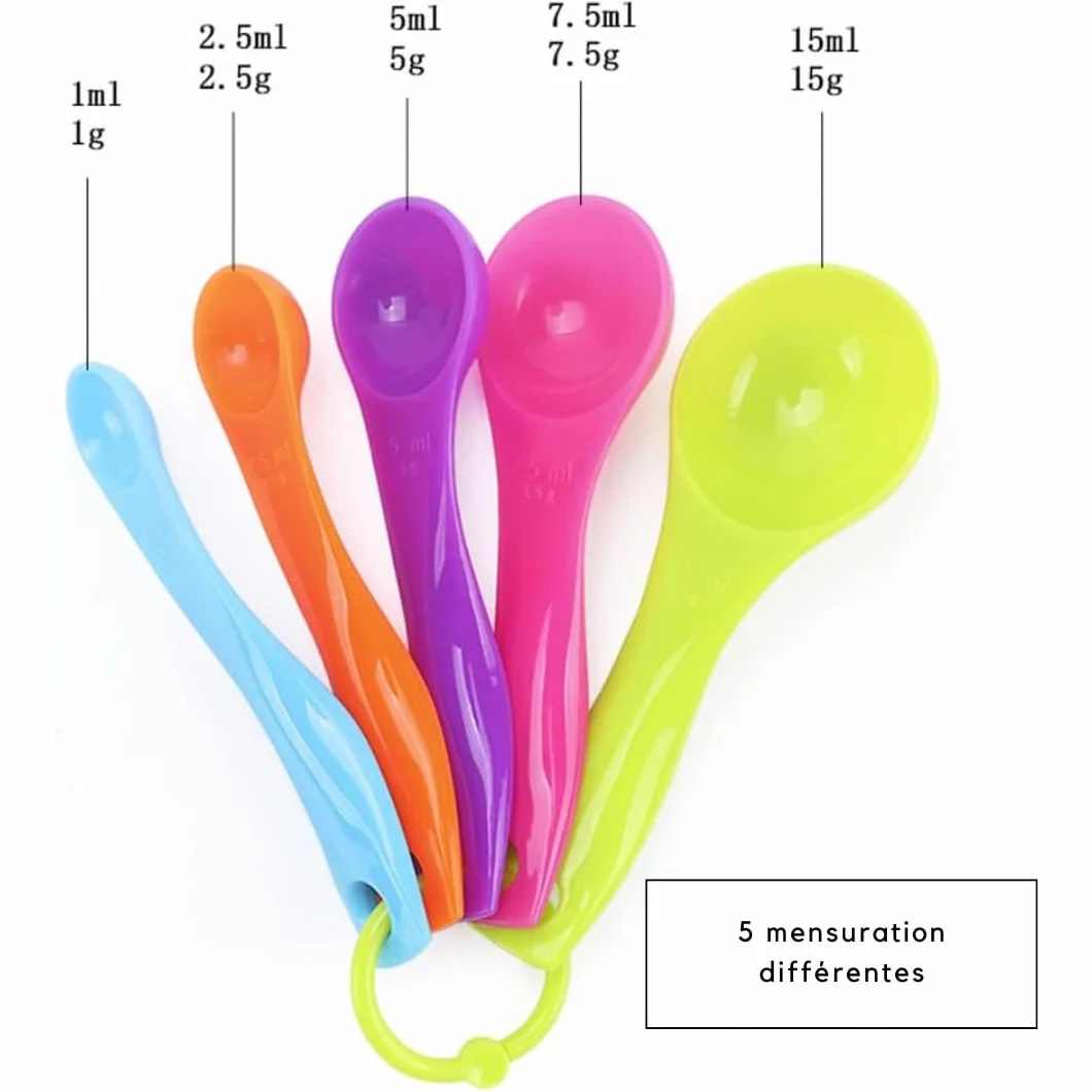 PARENCE Cuillères Doseuses Plastique Colorées 1-15 ml/g Mesure Cuisine Pâtisserie Anneau Accroche