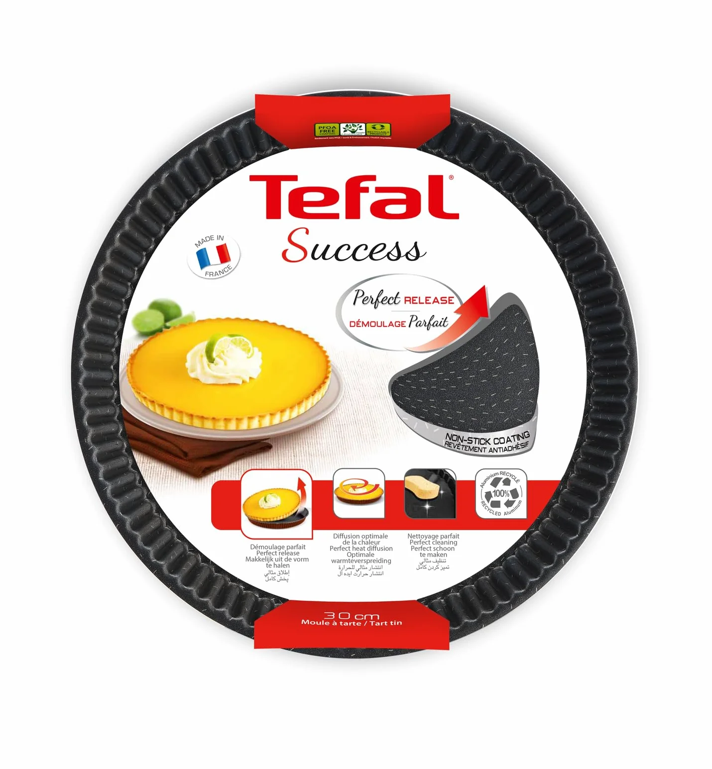 Tefal Success Moule à tarte 30 cm, Revêtement antiadhésif, Aluminium recyclé