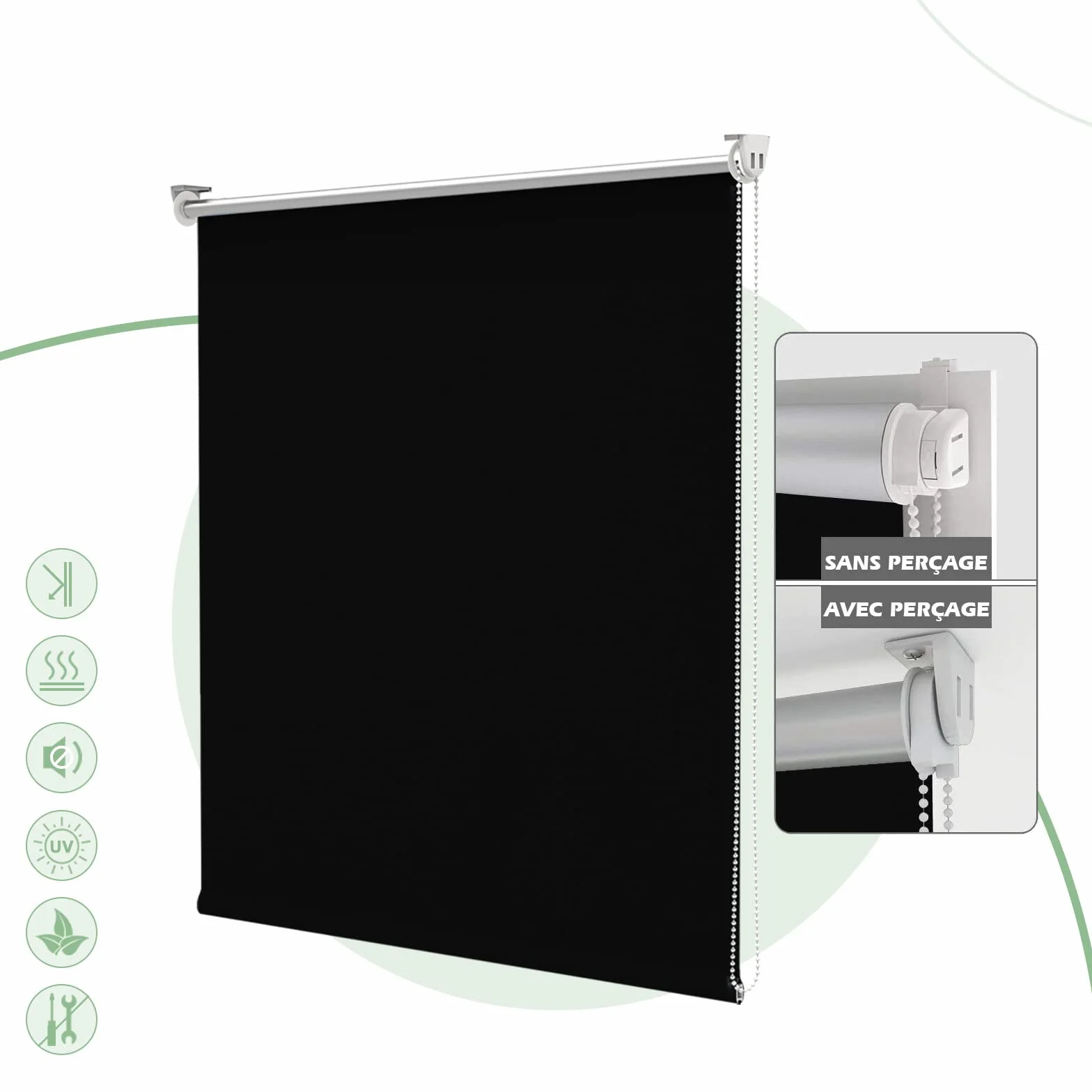 Enrouleur Occultant Isolant Thermique Opaque 35x180 cm Noir