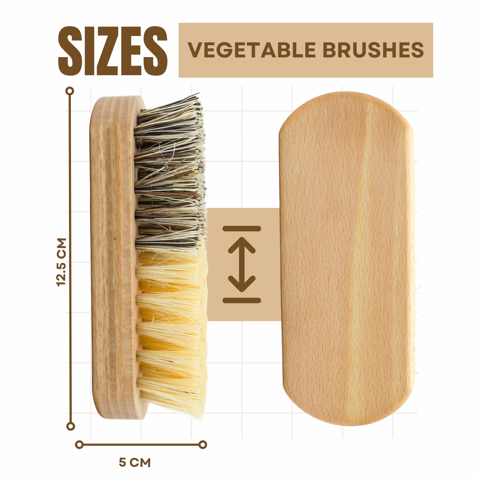 Brosse à légumes en hêtre pour fruits et crudités - Design ergonomique - Brosse de cuisine en bois