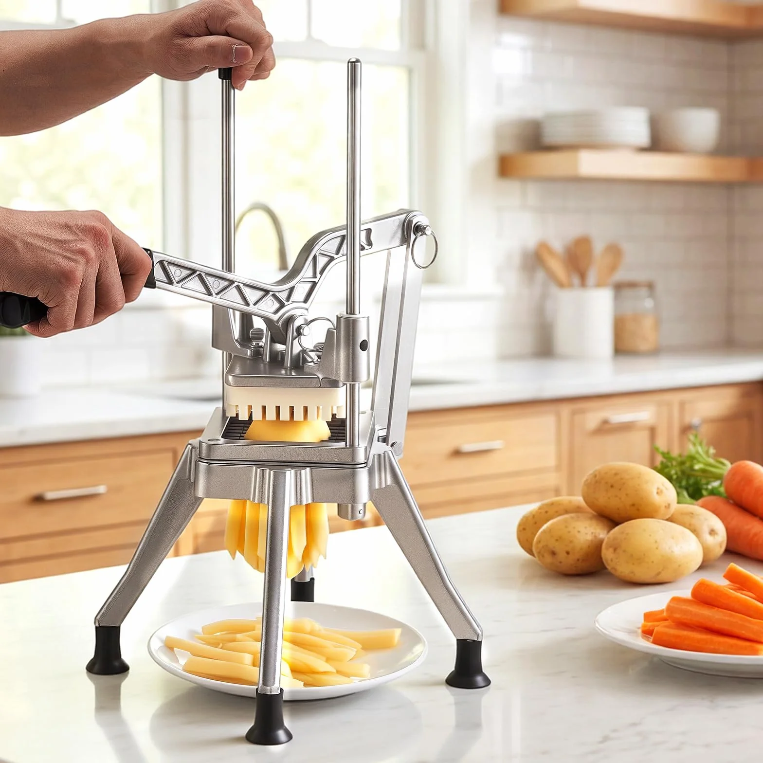 VEVOR Coupe Frites Manuel Professionnel, 4 Couteaux de Rechange 13 mm / 9 mm / 6 mm, Vide-pomme 6 Quartiers en Inox