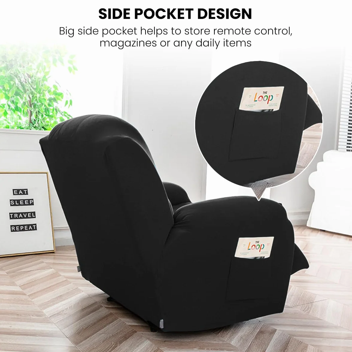 FANSU Housse de Fauteuil Relax Extensible 1 Places Lavable Protege de Meubles Canapé Inclinable Noir