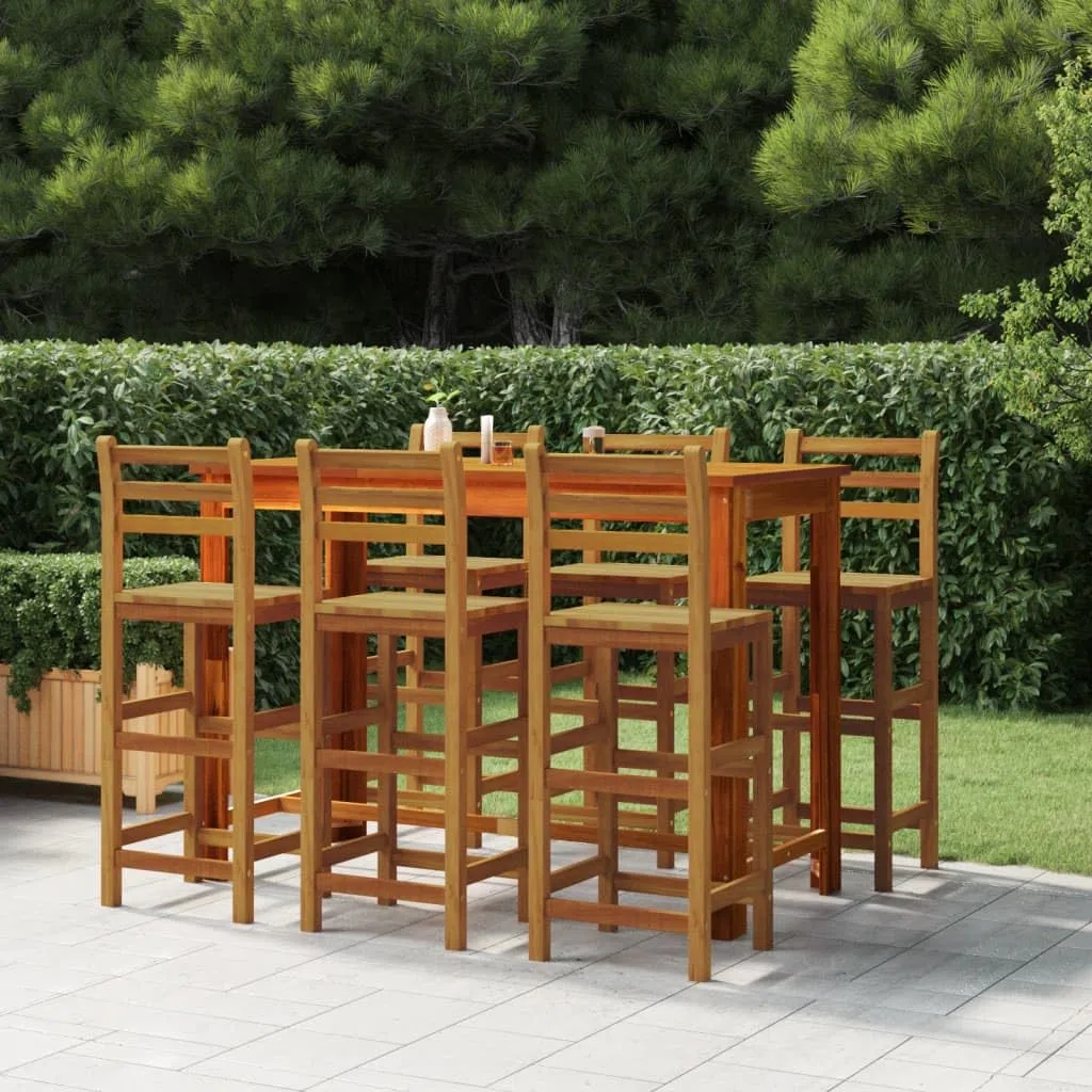 Lot de 6 tabourets de bar en bois massif d'acacia avec dossier et repose-pieds pour l'intérieur et l'extérieur avec surface revêtue d'huile