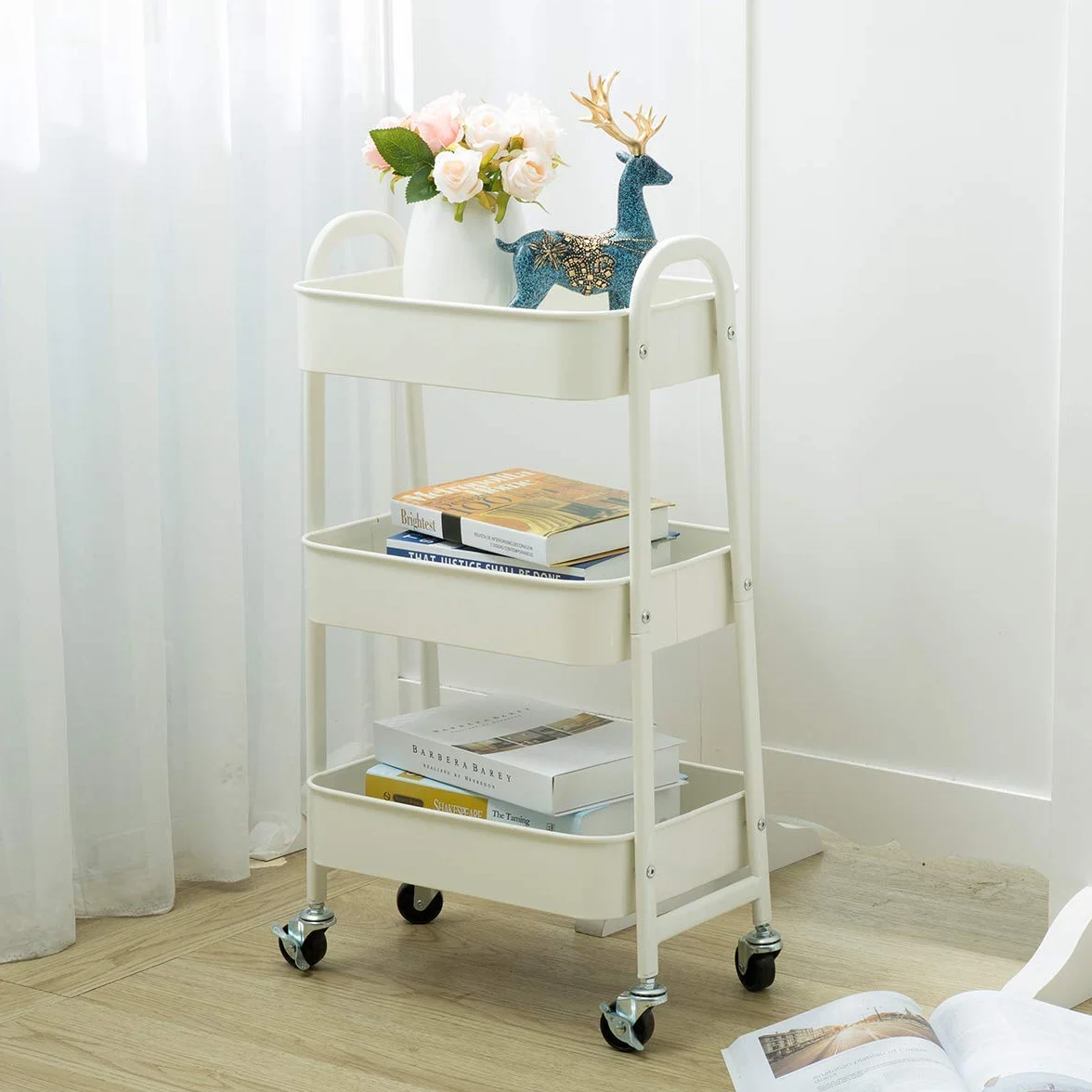 DOEWORKS Chariot de Rangement Métal 3 Niveaux à Roulettes Blanc