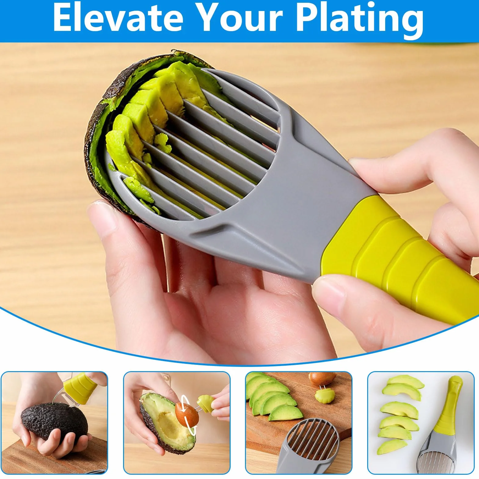 Coupe Pomme Acier Inoxydable 3-en-1 Trancheuse à Avocat Poignée Ergonomique