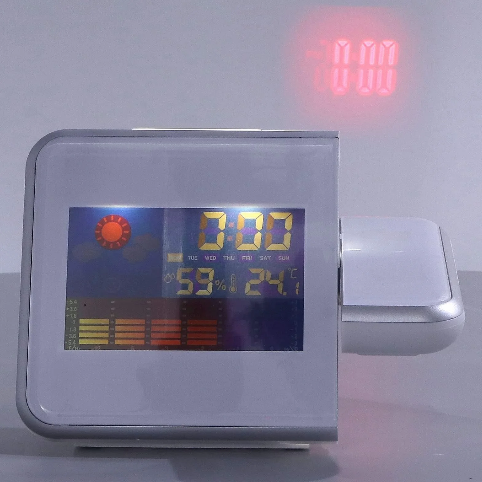 Thermomètre Intérieur Extérieur sans Fil Réveil à Projection Capteur Extérieur Moniteur Humidité Température Prévisions Météorologiques