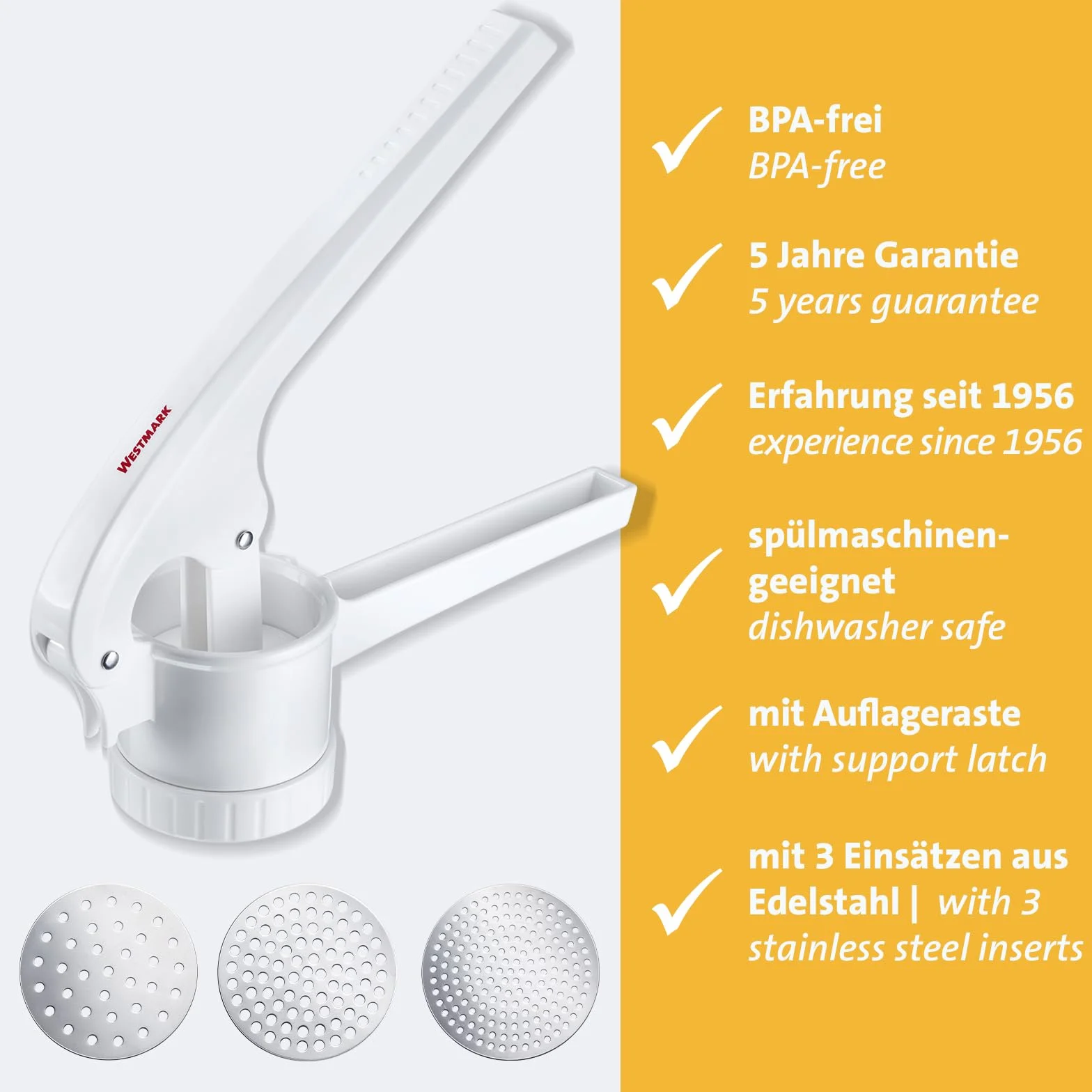 Westmark Presse à Spätzle et à Pommes de Terre, 1 Pièce, Blanc