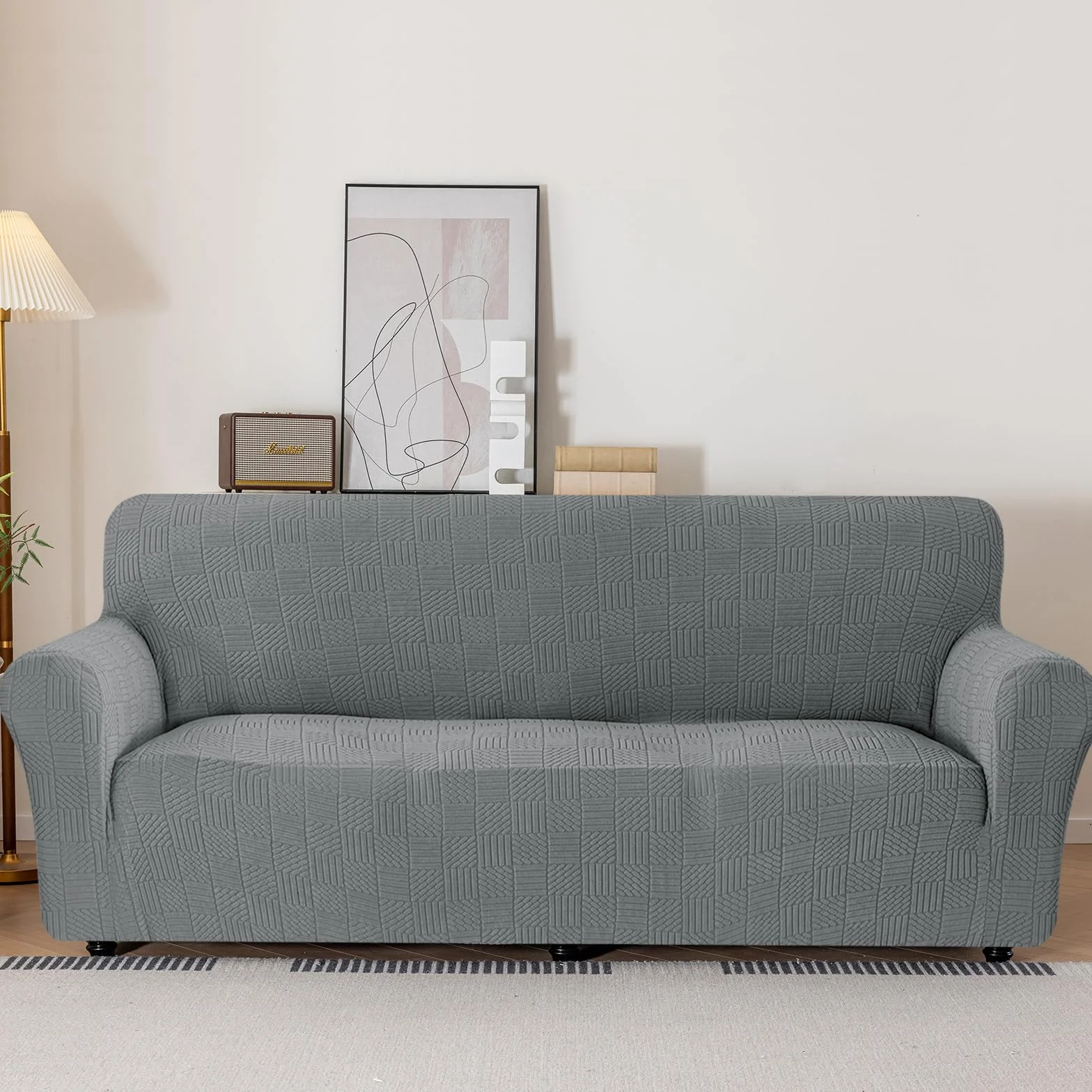 Ystyle Housse de Canapé 3 Places 180-230cm Universelle Couvre Canapé Extensible Lavable Antidérapante Protection Chiens Chats Gris Clair