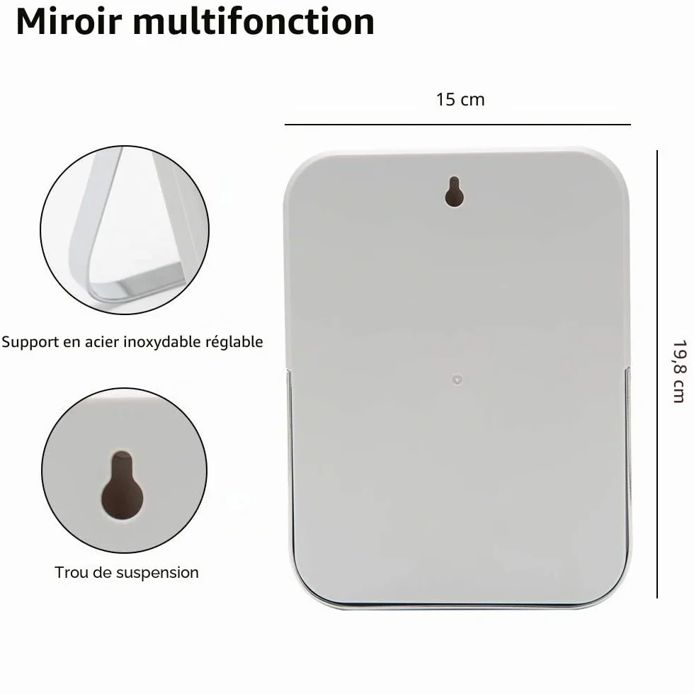 YEAKE Miroir de Maquillage Pliable 20 cm avec Support Métal Rotation 90° pour Voyage Bureau