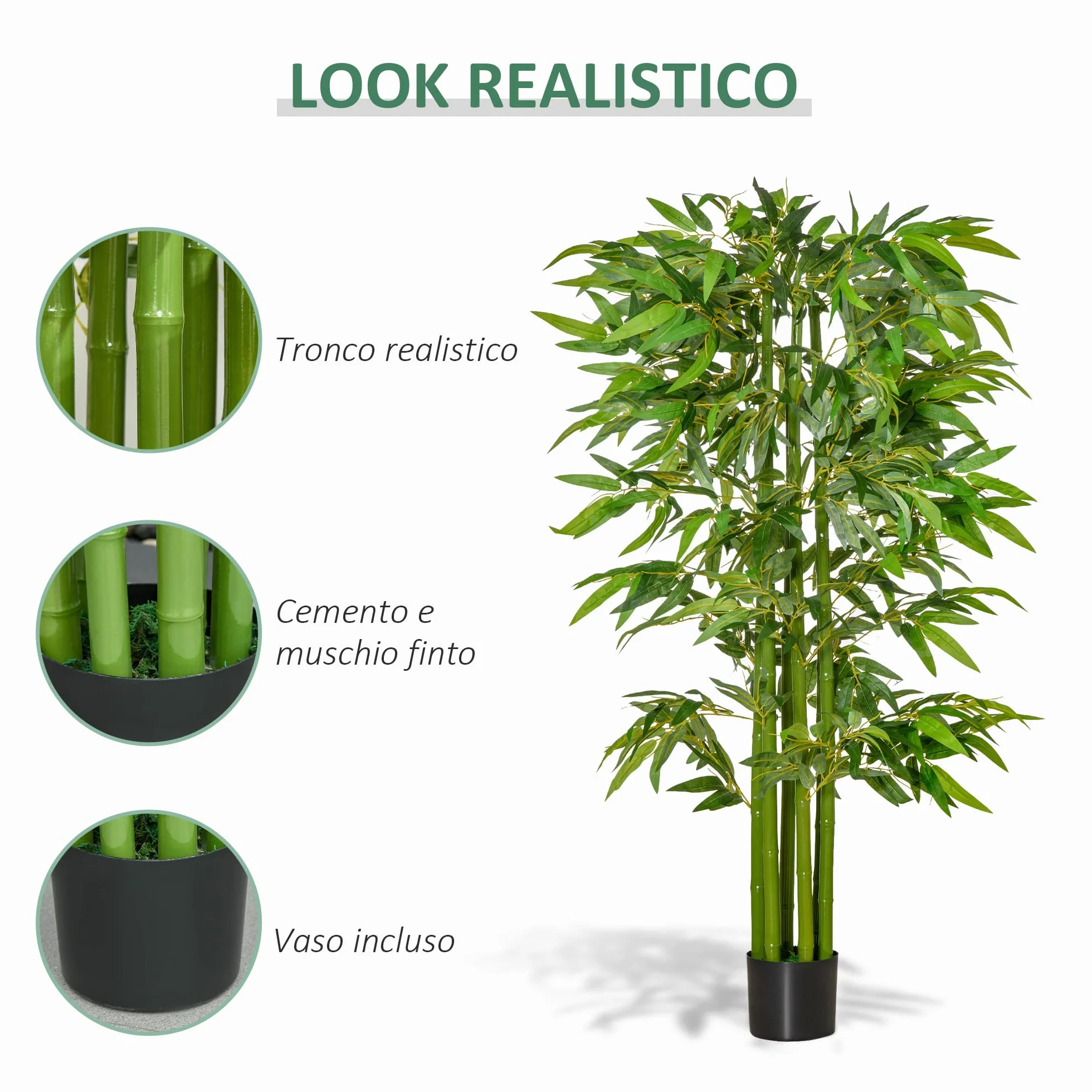 HOMCOM Bambou Artificiel XL 1,60H 975 Feuilles denses Pot Inclus Noir Vert