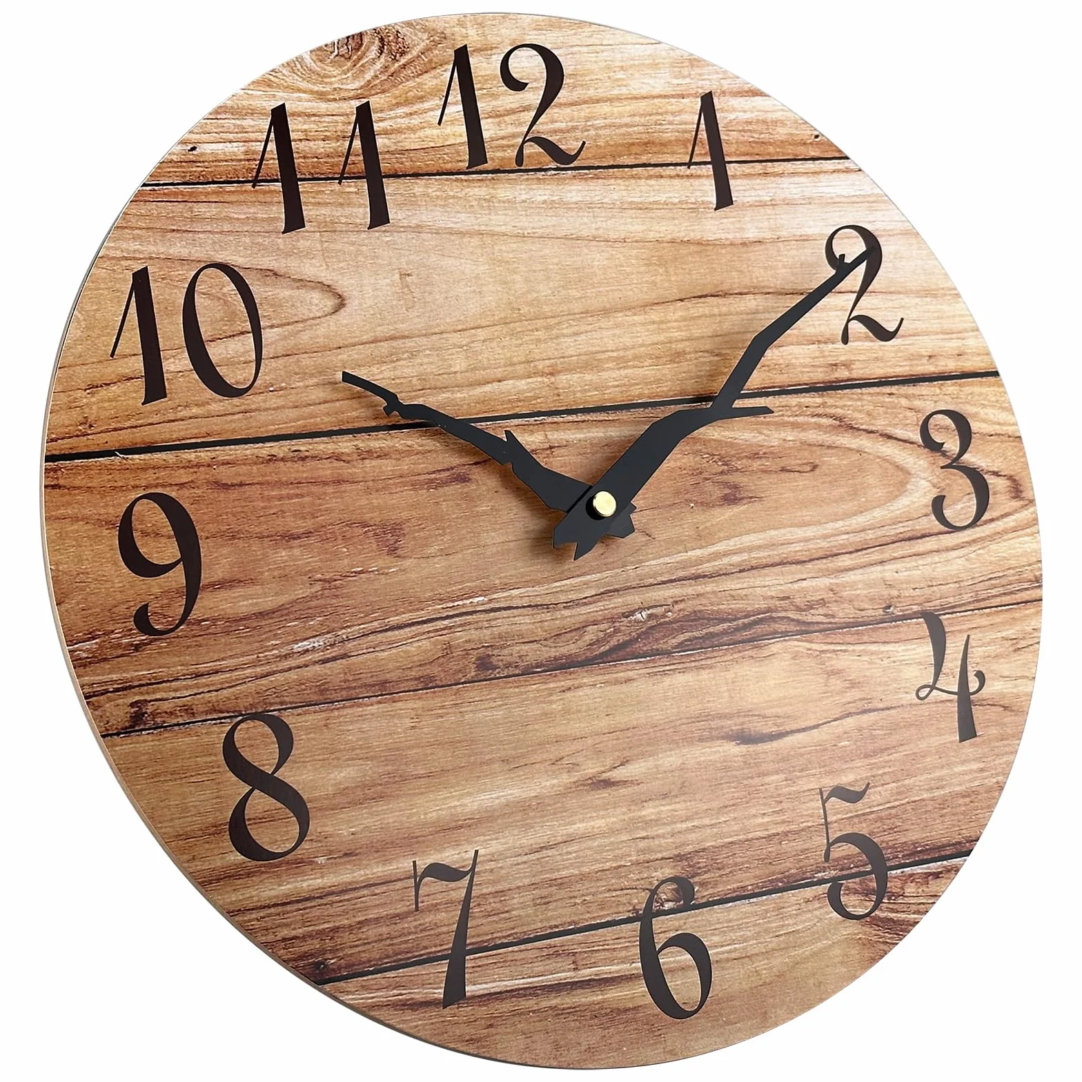Plumeet Horloge Murale Bois 30cm Quartz Silencieux Noyer Rustique