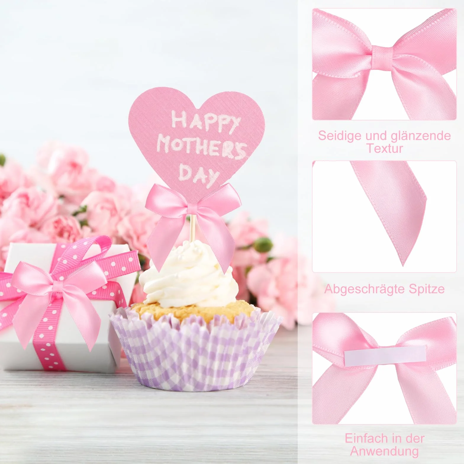 Nœuds Décoratifs Autocollants en Satin Rose pour Cadeaux Mariages Saint-Valentin Noël