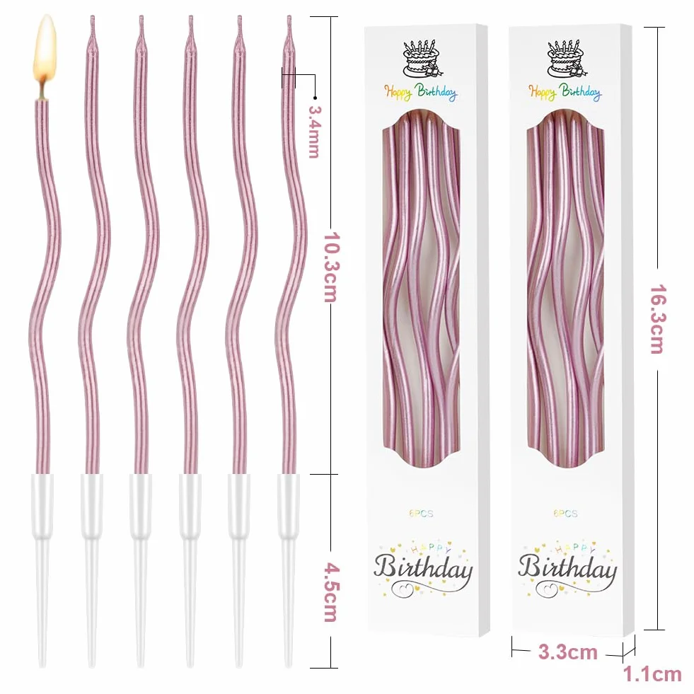 Bougies d'anniversaire Torsadées 24 Pièces Or Rose avec Supports pour Gâteau
