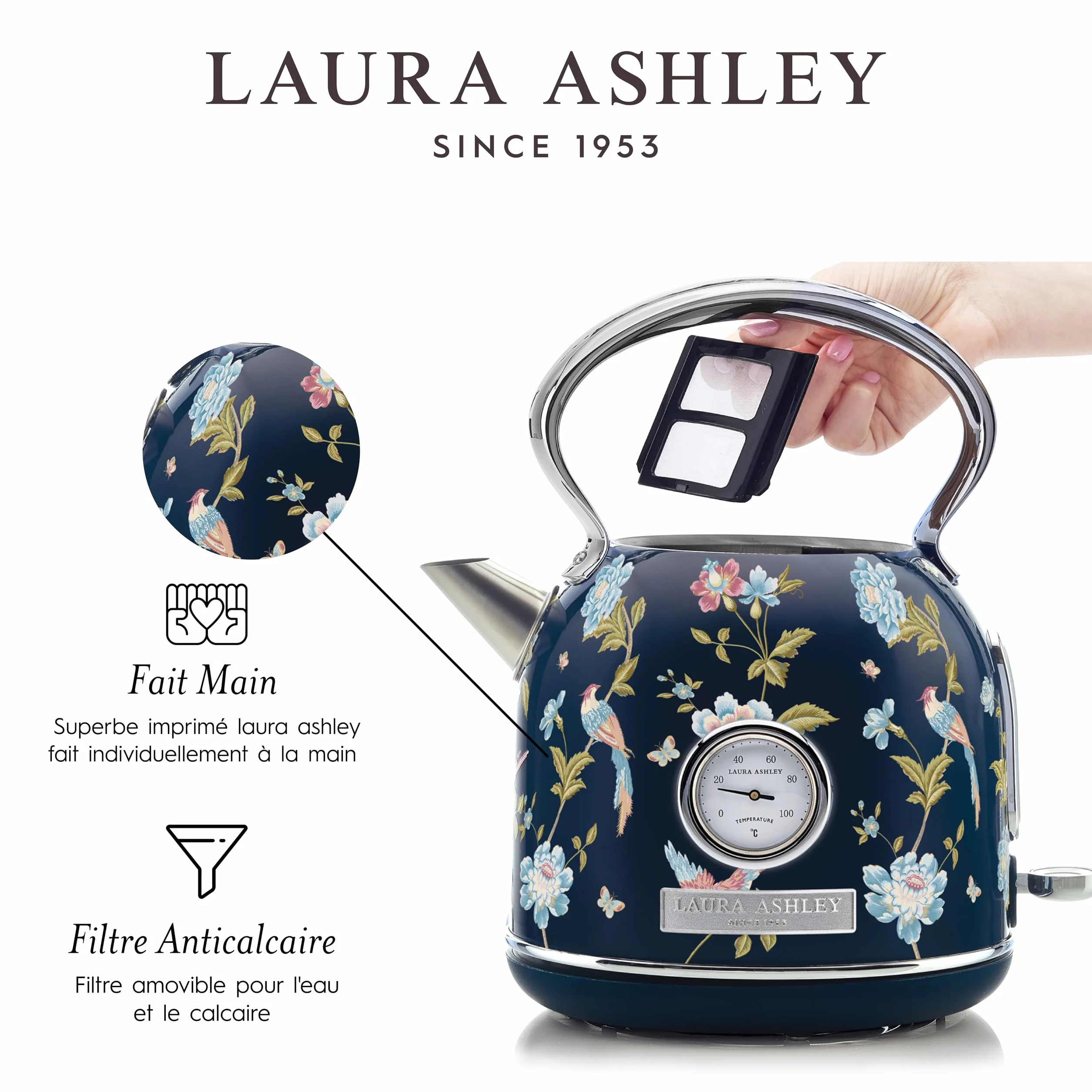 Laura Ashley VQ Bouilloire Électrique 1,7 L Grille-Pain 2 Tranches Elveden Bleu