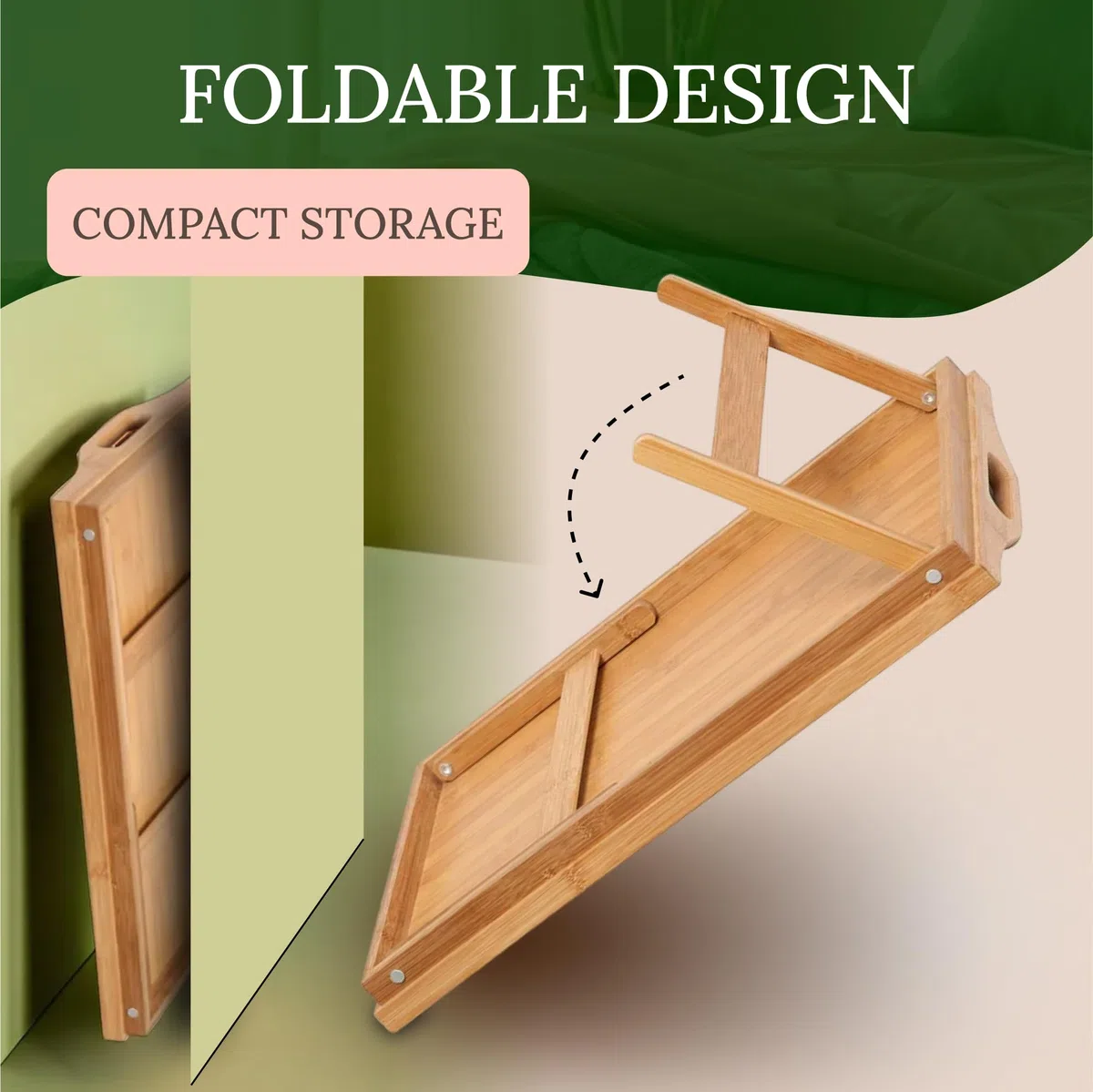 Plateau de petit-déjeuner en bambou respectueux de l'environnement avec pieds pliables, bureau portable pour ordinateur portable, plateau en bois polyvalent pour la maison et le bureau, design durable