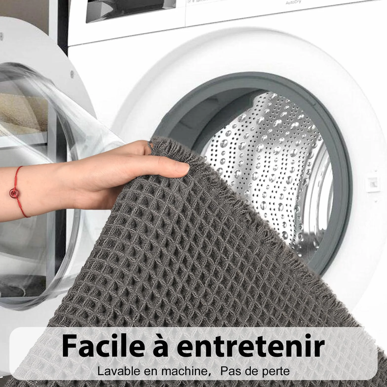 Tapis de Bain Antidérapant Ultra Doux Gaufres avec Glands, Absorbant Lavable en Machine 61 x 122 cm Gris Foncé