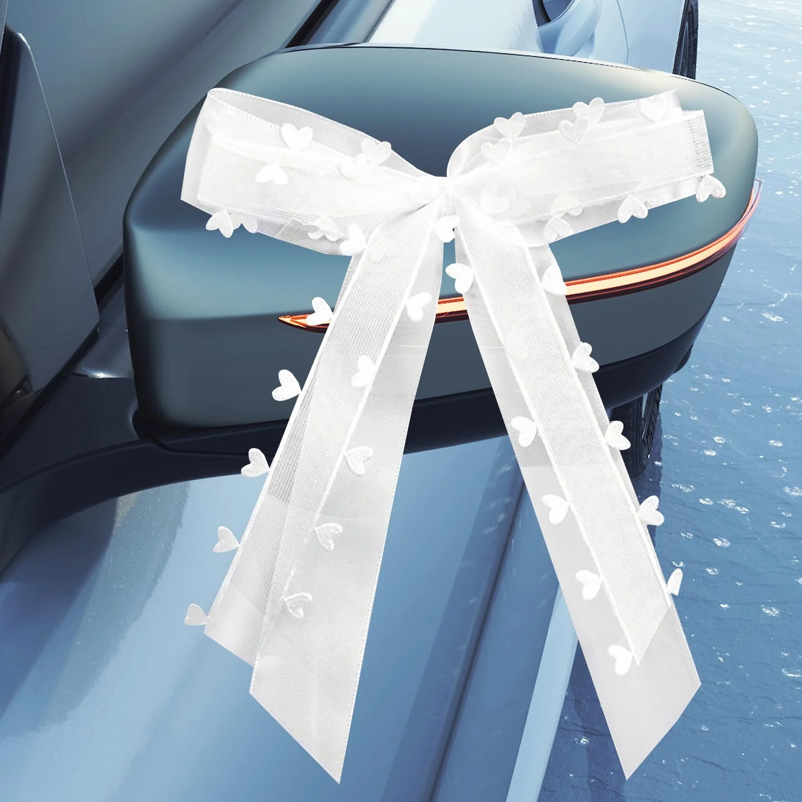 Noeud Voiture Mariage 10 Pièces Ruban Cœur Décoration Capot Portière Rétroviseur