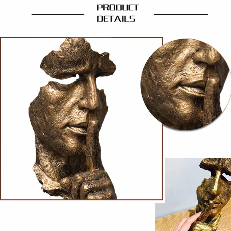 LEPENDOR Silence est d'or 34cm Statue Homme Silencieux Résine Sculpture Abstraite Décoration Bureau Figurine Cadeau