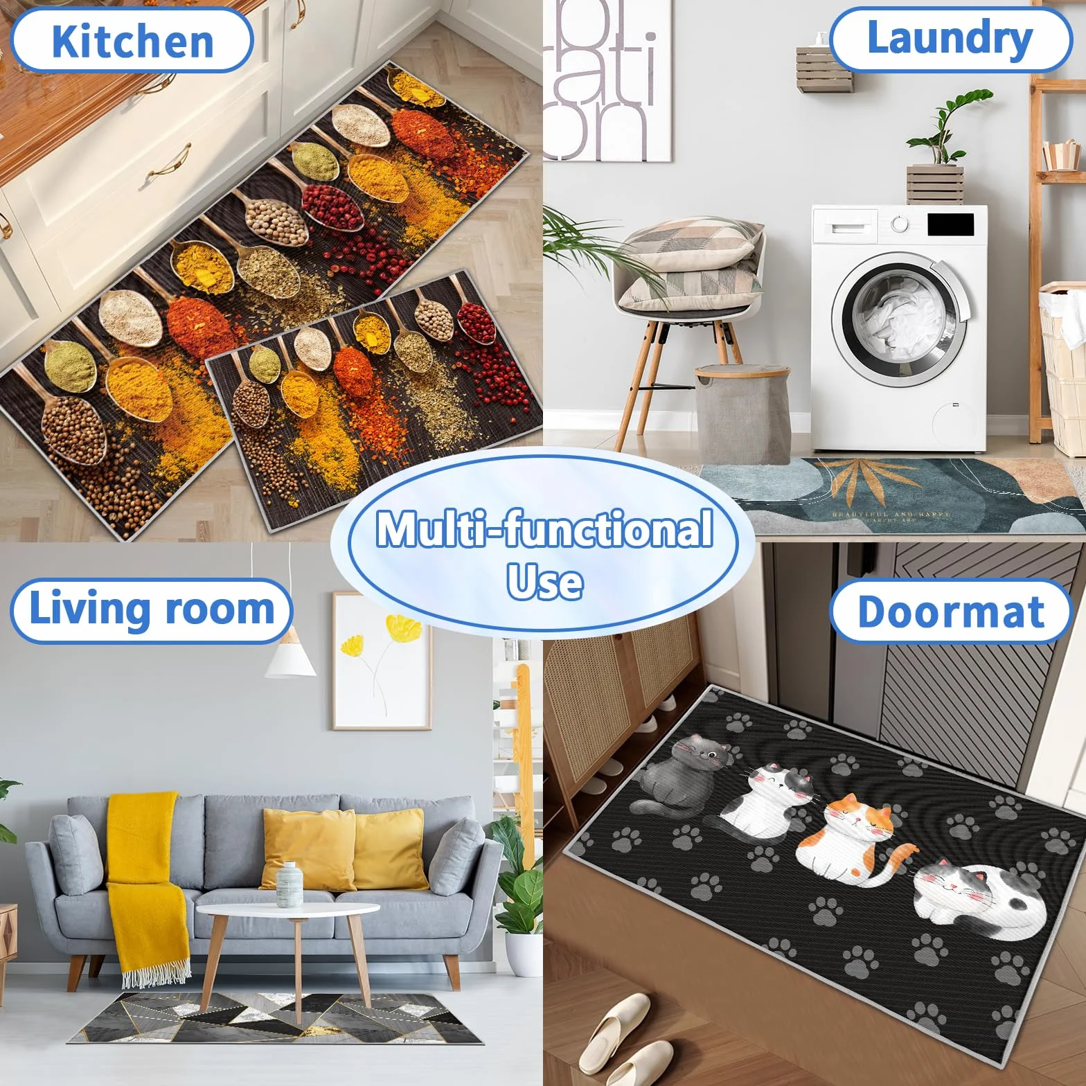 Tapis de Cuisine antidérapants Lot de 2, Absorbe l'eau et l'huile, Résistant à la poussière, Intérieur, Hamburger, 43 x 75 + 43 x 150 cm