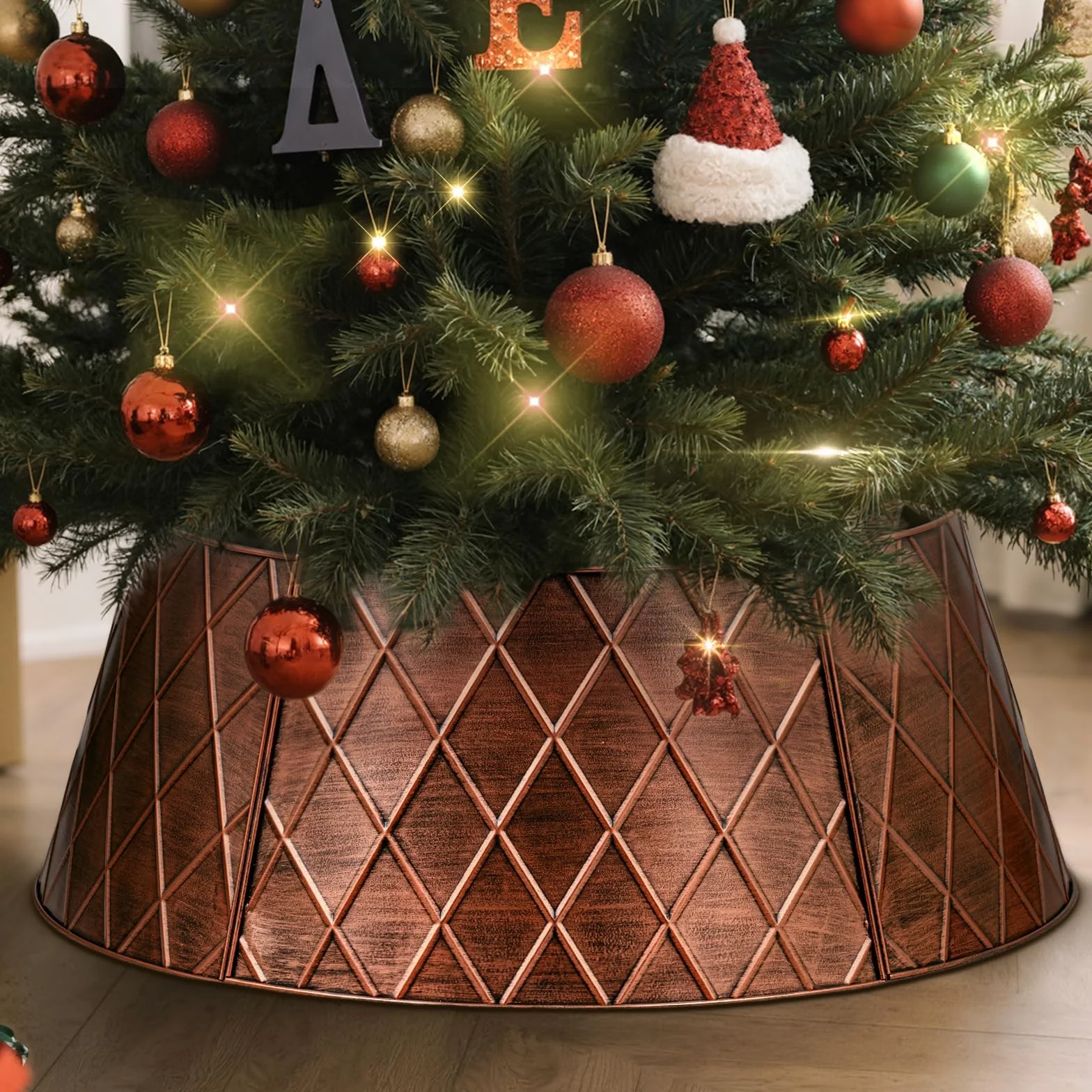 Lanpn Collier de Sapin Noël 50cm Décorations Arbre Artificiel Intérieur Extérieur Cuivre Losange