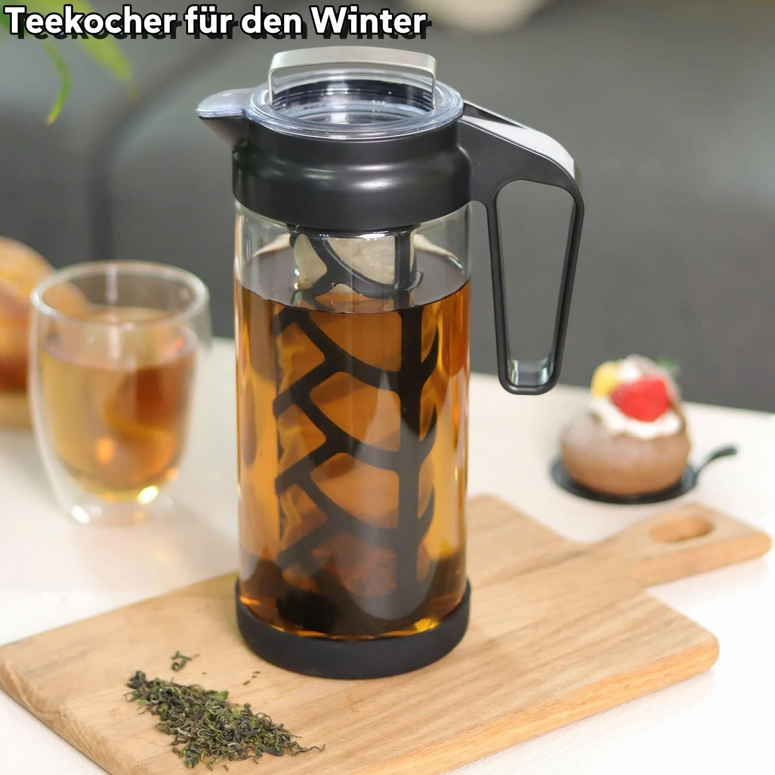 Wedrink Cafetière à infusion froide 1,3L en verre borosilicaté, filtre en acier inoxydable