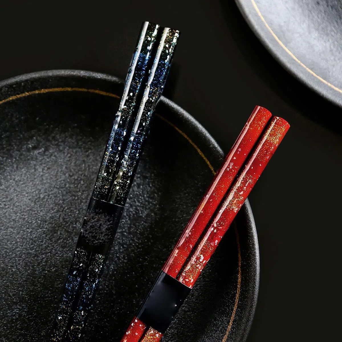 Baguettes pour débutants, Baguettes en métal, Baguettes japonaises Faites à la Main, Motif Ciel étoilé, Ensemble de Baguettes pour la Maison