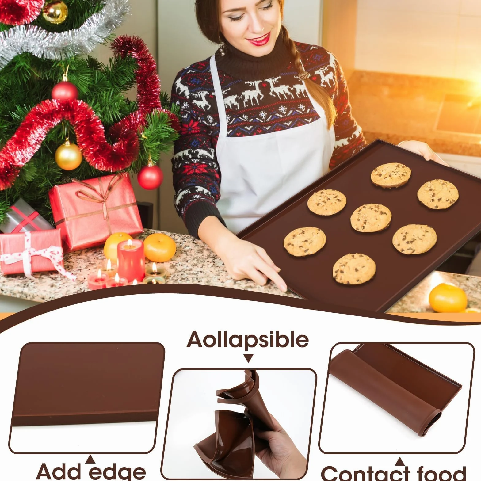 Plaque en Silicone pour Four Antiadhésive 30.5x25.8x1cm 2 Pièces