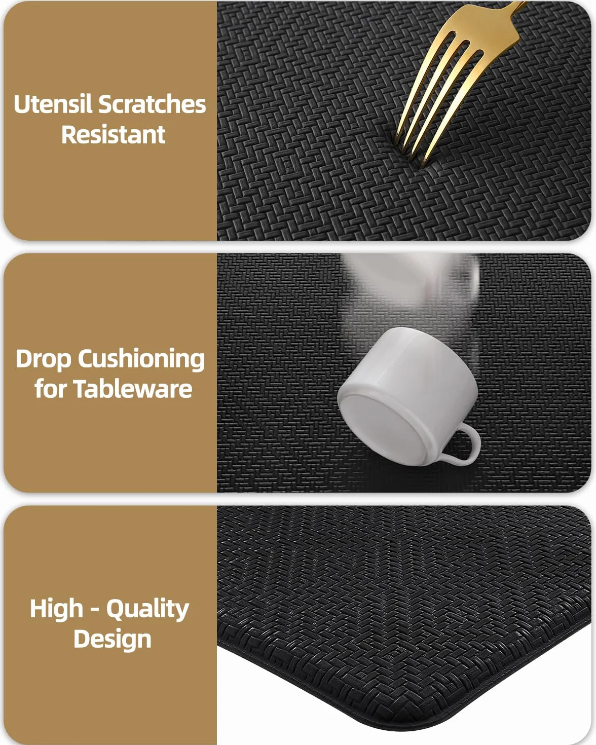 Tapis de Cuisine Lavables Lot de 2 44x75+44x150cm Vinyle Antidérapant Anti-Fatigue Noir
