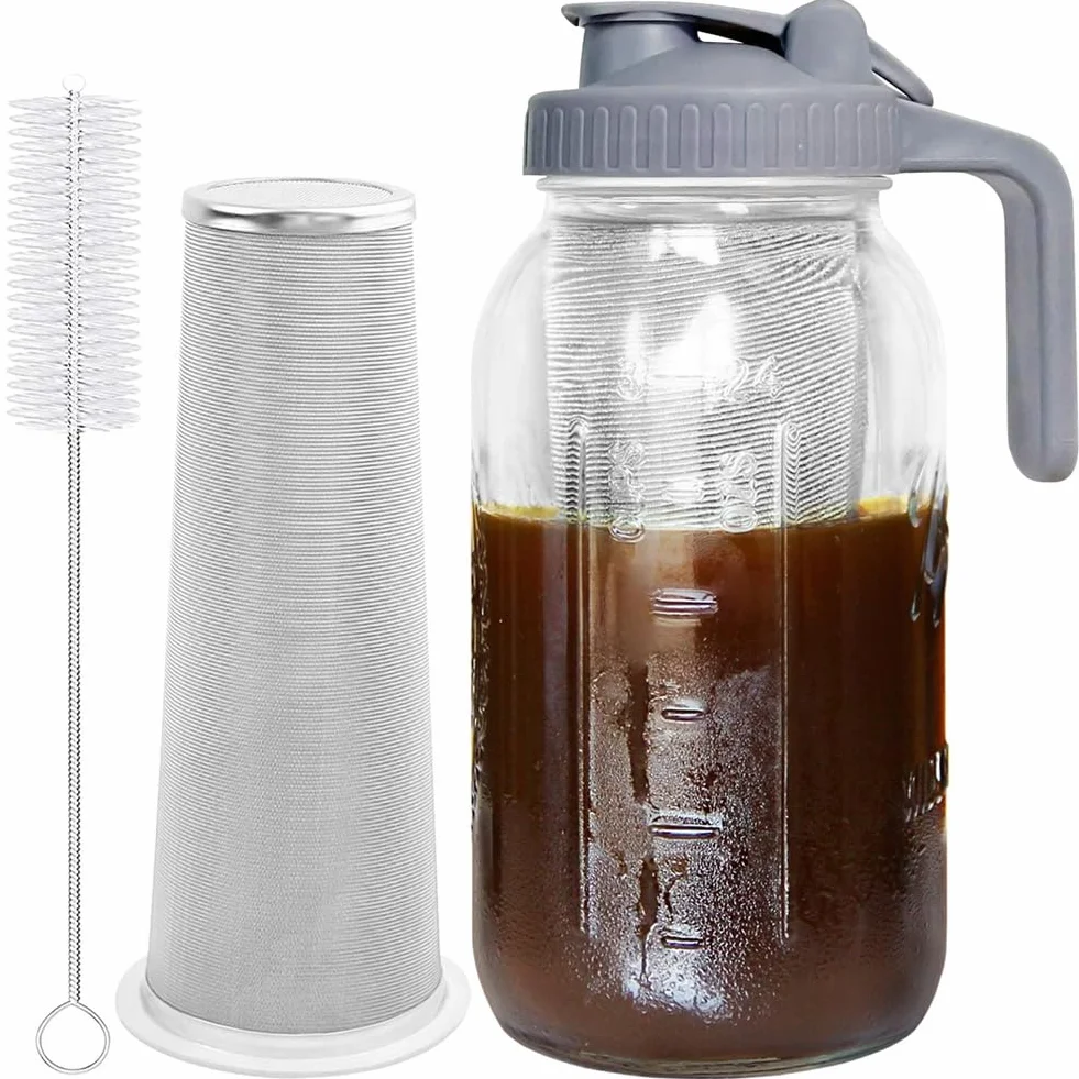 Cold Brew Coffee Maker 64Oz Pichet Acier Inoxydable Filtre Super Dense Iced Coffee