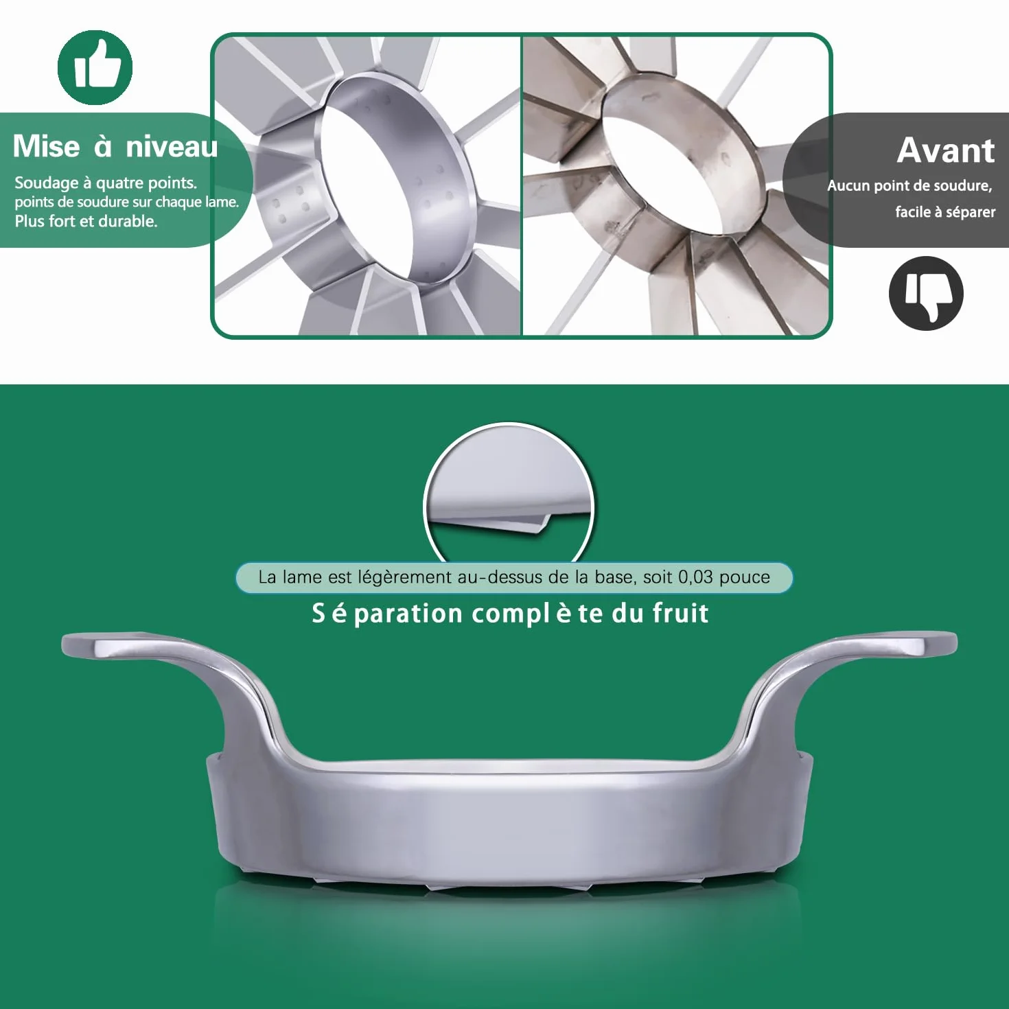 Trancheuse de pommes en acier inoxydable 12 lames extra large coupe jusqu'à 4 pouces