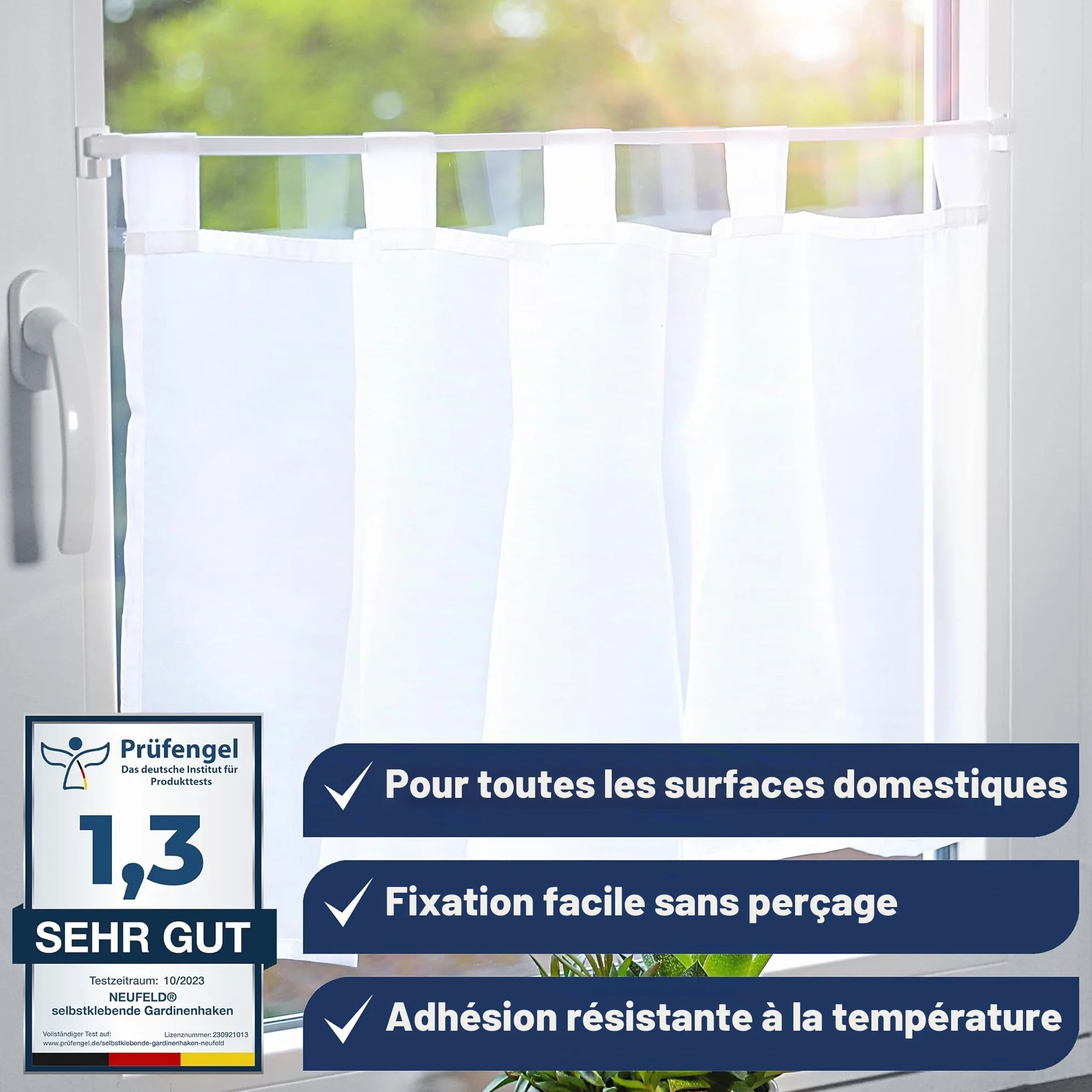 Crochets adhésifs Neufeld Lot de 24 Blancs 3 m sans perçage pour Rideaux