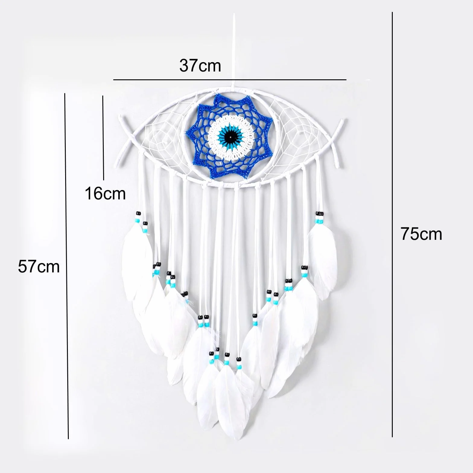 Attrape-Rêves Macramé Evil Eye Oeil Turc Blanc Décoration Murale Suspendue