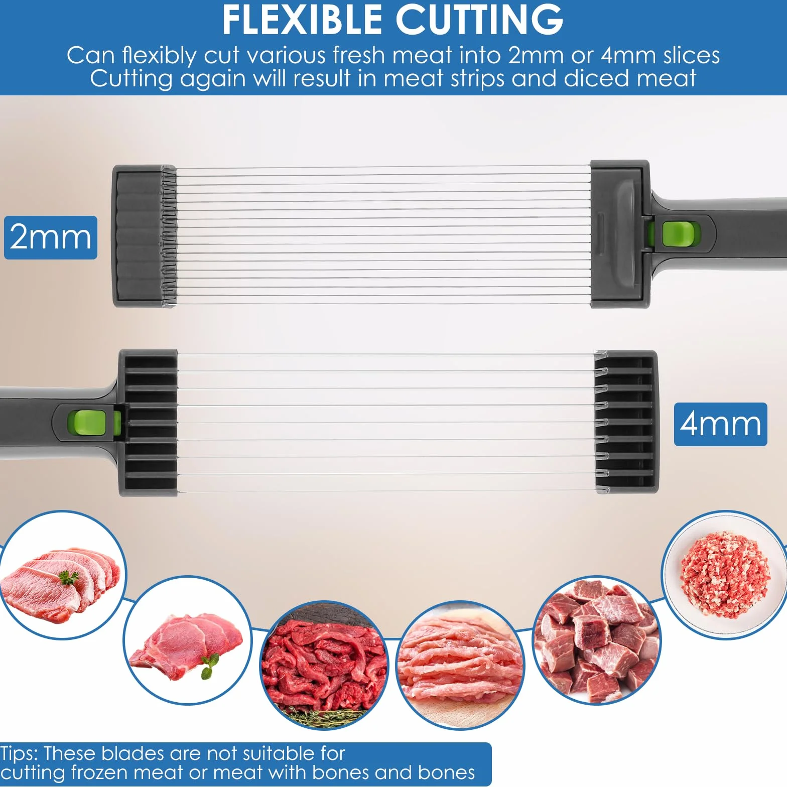 Trancheuse à Viande Acier Inoxydable 2-4 mm Réglable Coupe-Viande Manuel