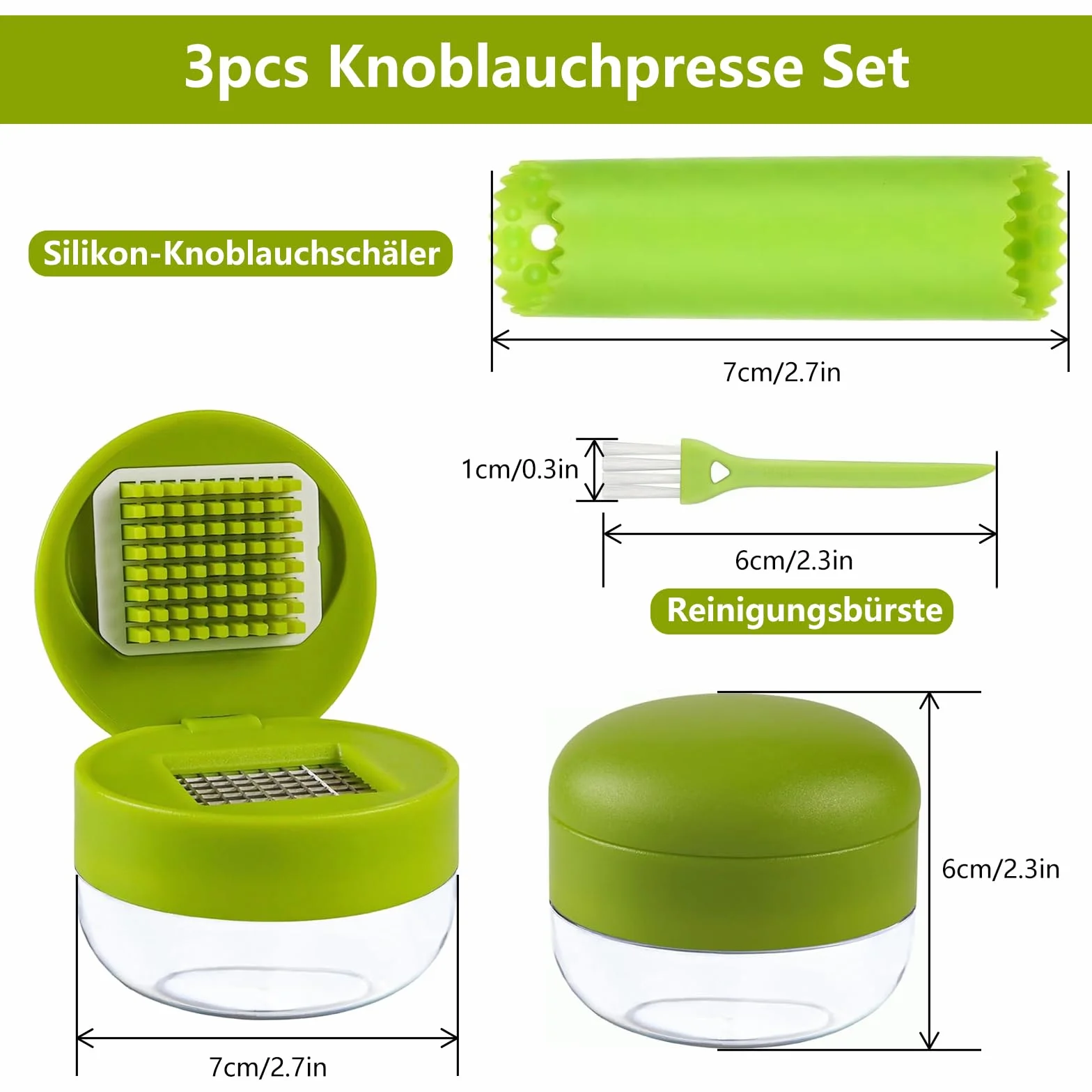 Presse-Ail 304 Inox Set de Coupe Ail Garlic Press, Écrase l'Ail et le Gingembre