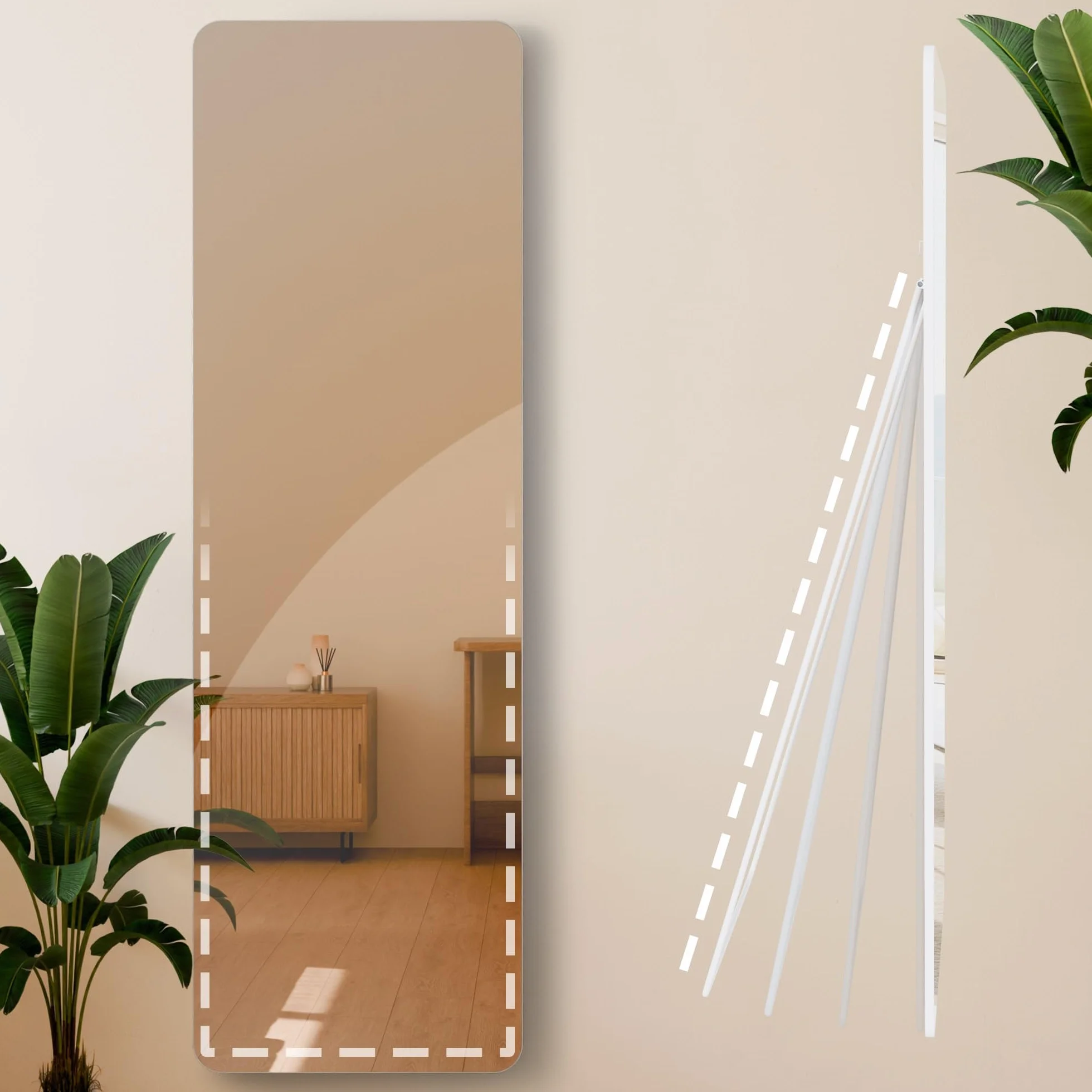 Miroir Grand Gurnee Blanc Mat 160x50 cm Miroir Mural Integral Cadre Metallique