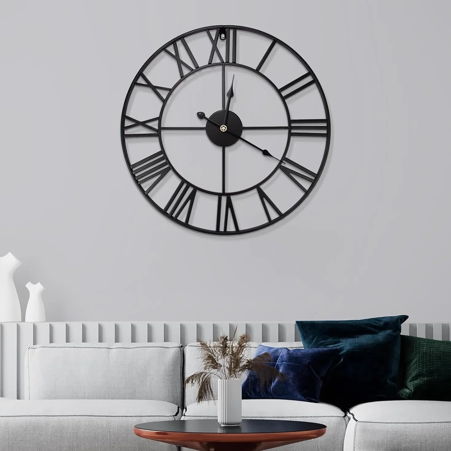 GUDEMAY Horloge Murale Design Moderne Vintage 50 cm Silencieuse Métal Chiffres Romains Noir