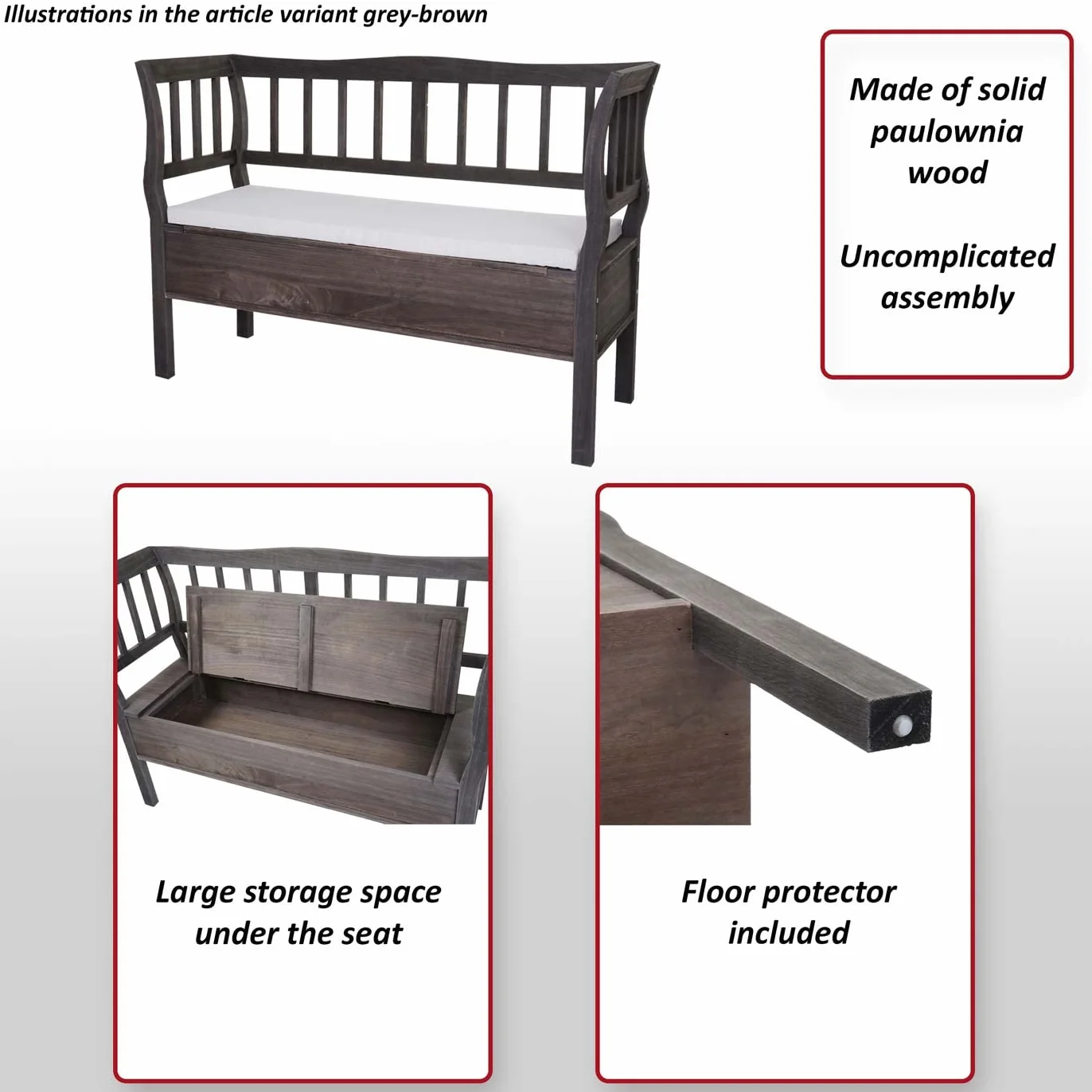 Mendler Banc Banquette de Rangement T207 Coffre avec Coussin Bois Blanc Shabby Chic