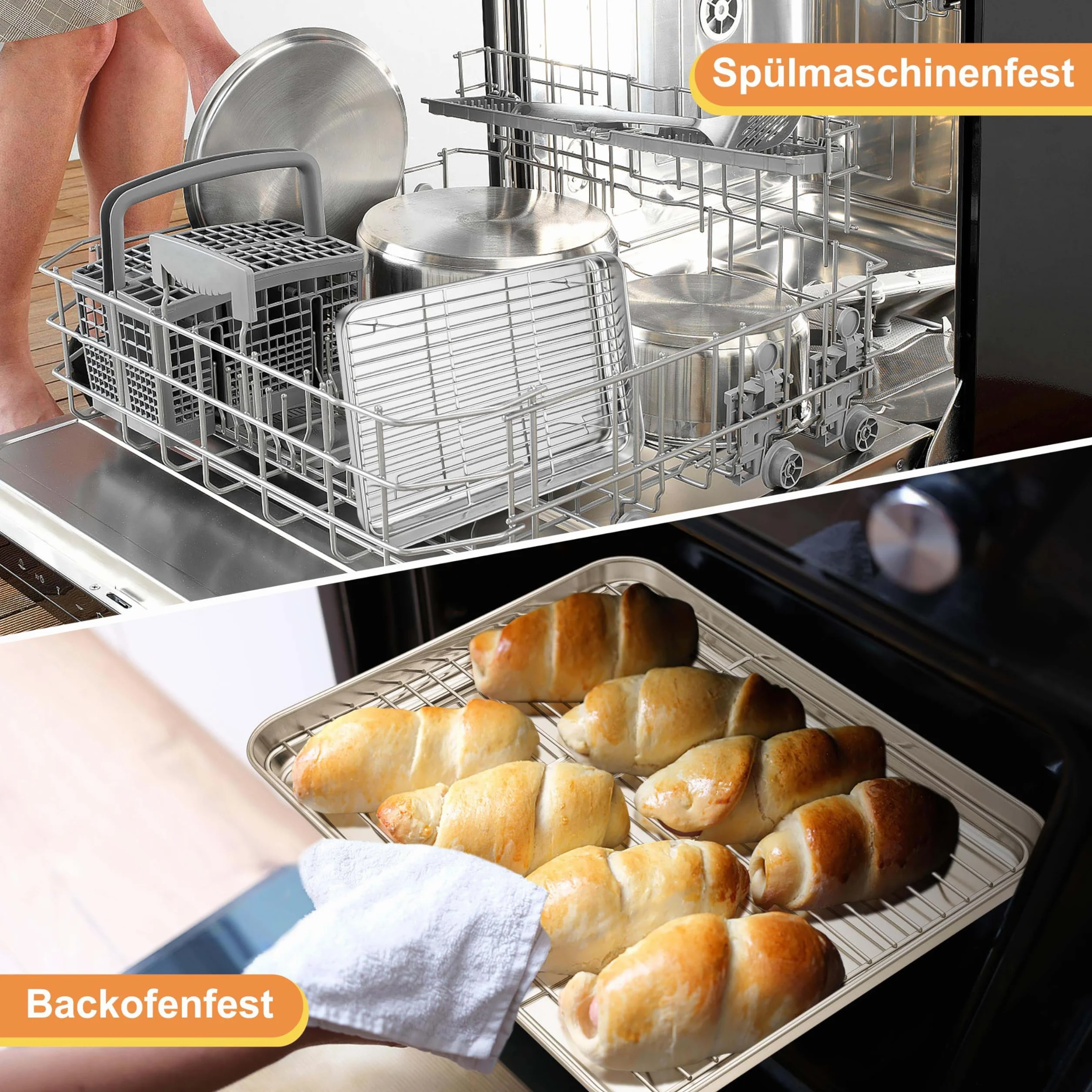 Herogo Plaque de cuisson en acier inoxydable avec grille, set de 2 plaques et 2 grilles