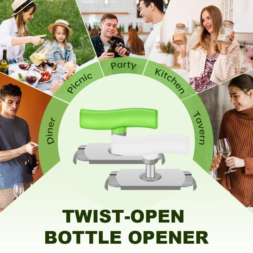 Ouvre Boite de Conserve Réglable Acier Inoxydable Ouvre Bouteille pour Personnes Agées (Vert)