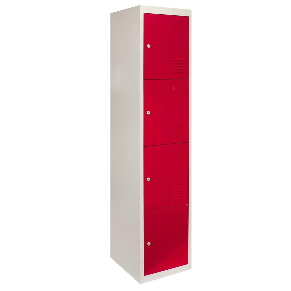 Monster Shop Armoire de rangement en métal verrouillable pour bureau, personnel, salle de sport, école, changement, armoire de rangement industrielle en acier commercial, rouge et gris, 4 portes