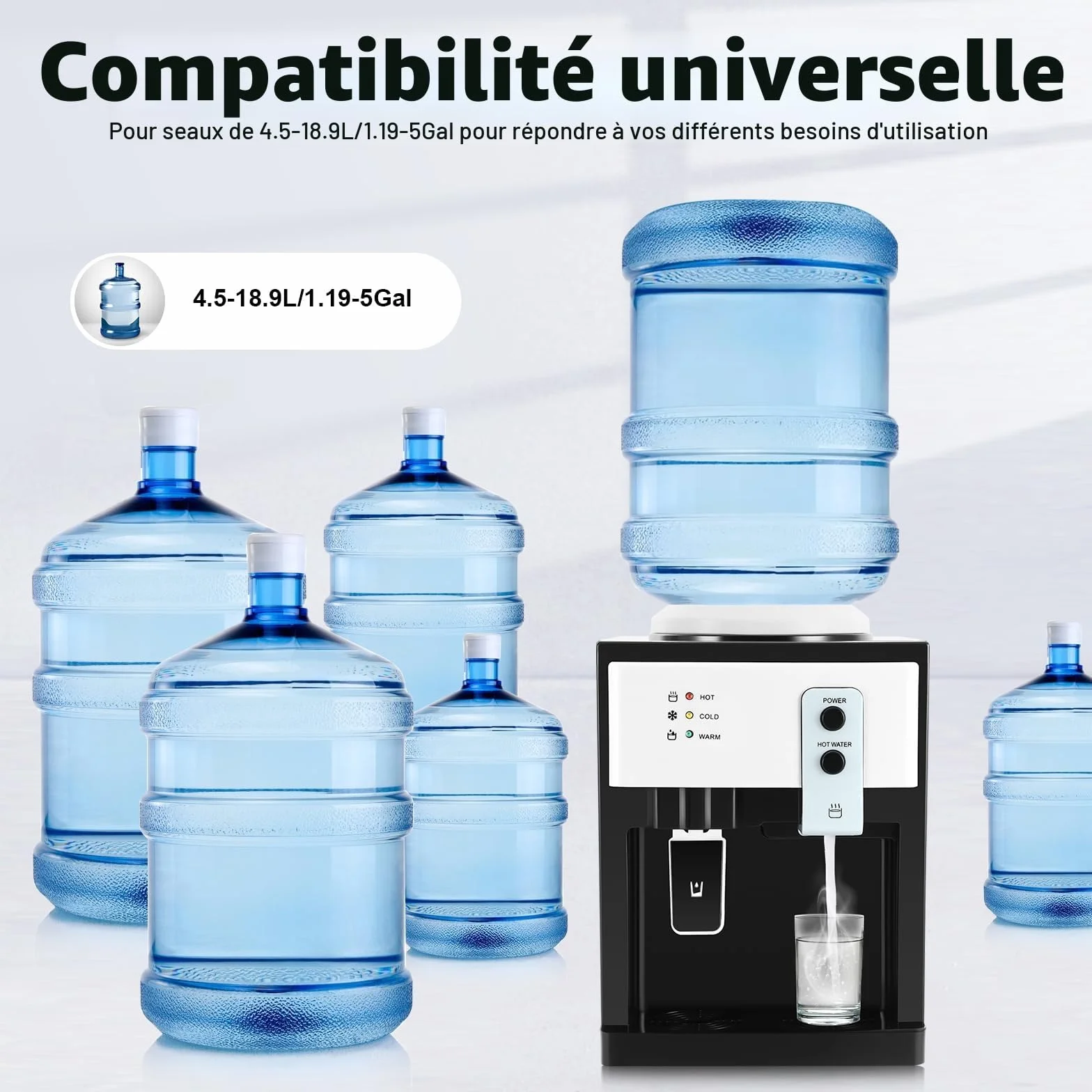 Distributeur d'eau électrique 550 W chaude et froide 5-18 L fontaine compacte