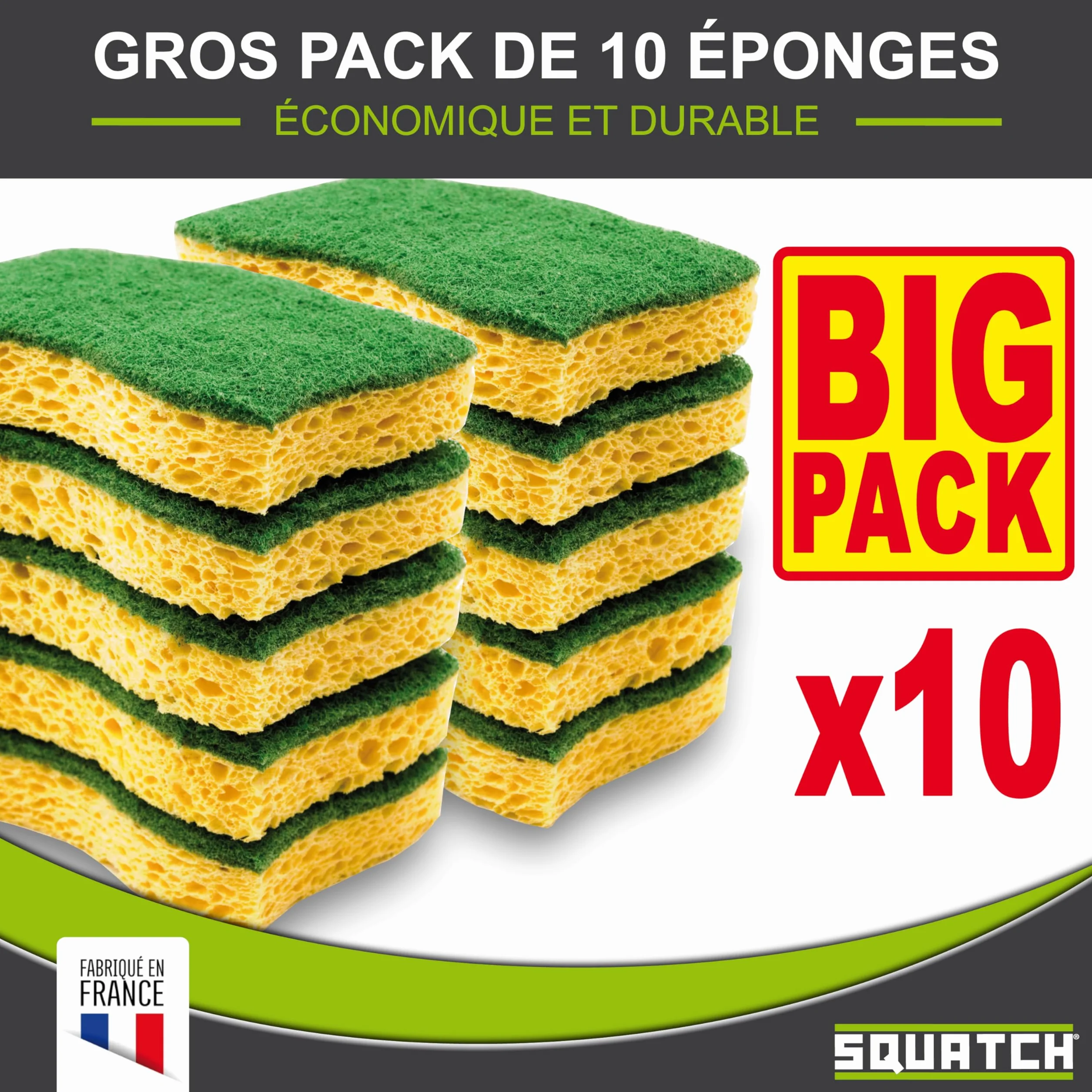 SQUATCH® Classic Lot de 10 Éponges Vaisselle Cellulose Ultra Absorbantes