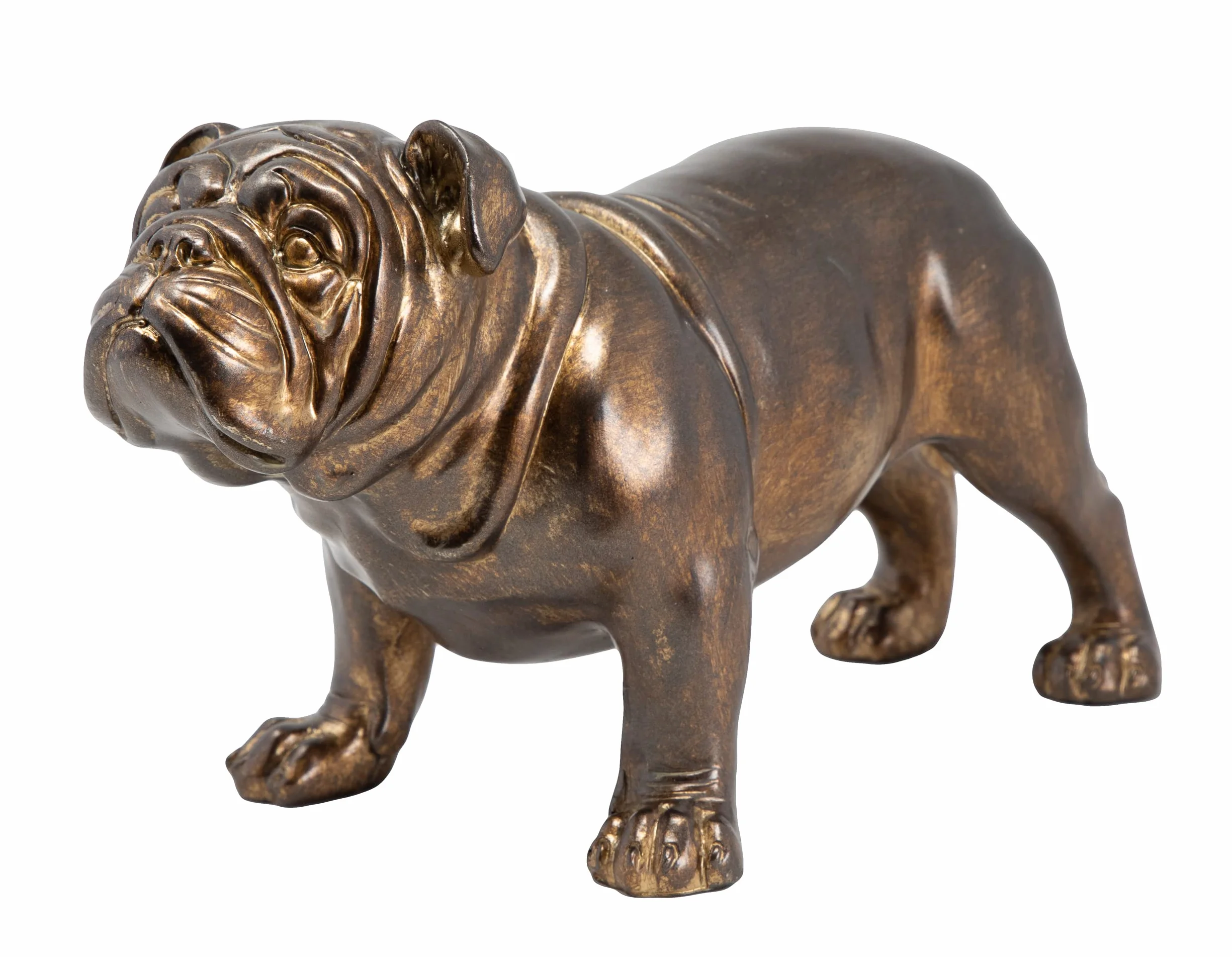 Sculpture en résine bronzée bouledogue britannique décoration classique chien debout finition bronze antique