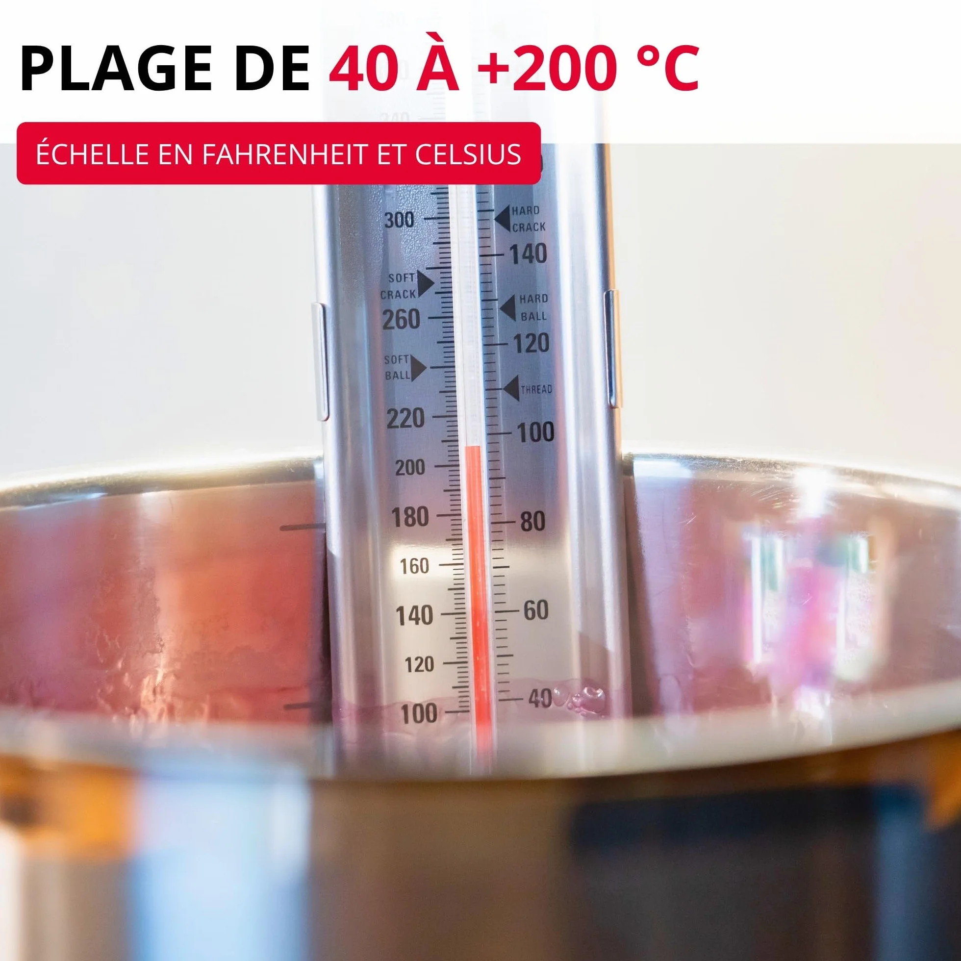 Westmark Thermomètre à Sucre Inox, 1 Pièce, Aide Confitures Fruits, Cadre Acier Inoxydable Pince Ajustable, Tube Verre Robuste